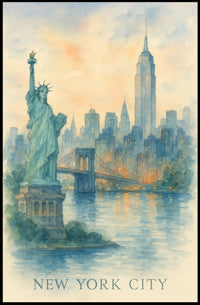 New York City Watercolor Landmarks Poster Classic Wall Art