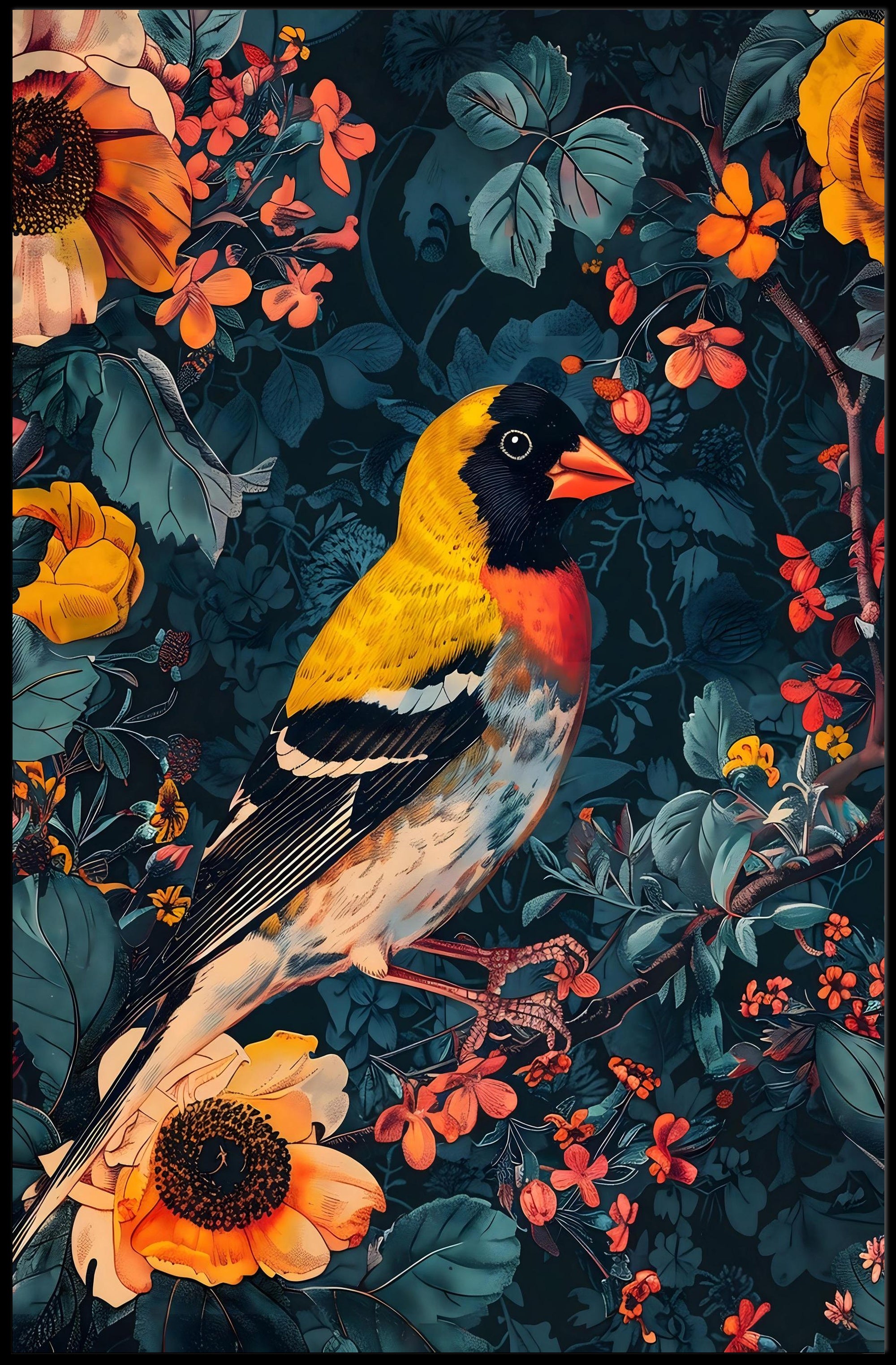 Vibrant Nature Wall Art Print with Bird Design