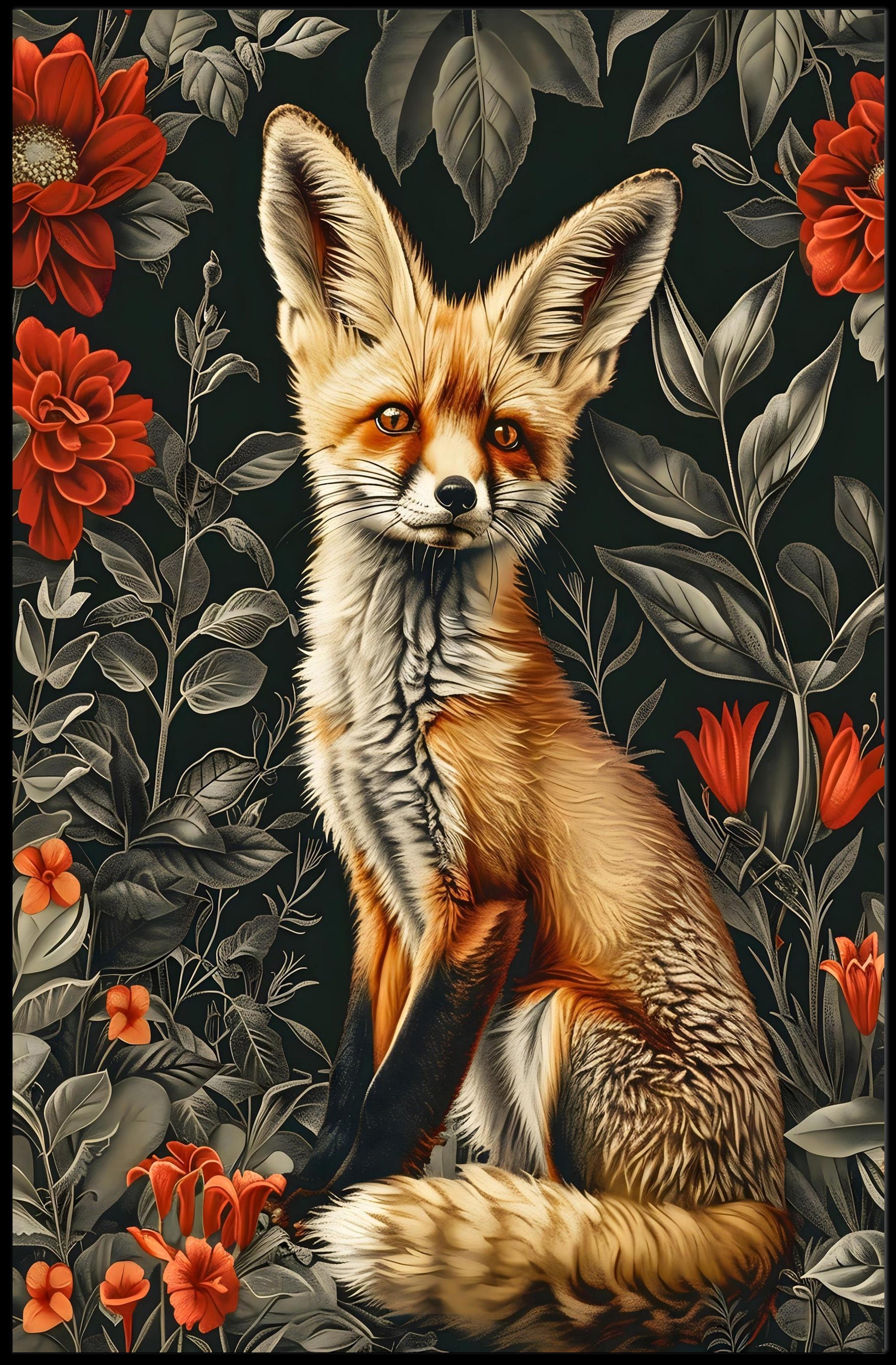 Enchanted Fox Floral Wonderland Poster