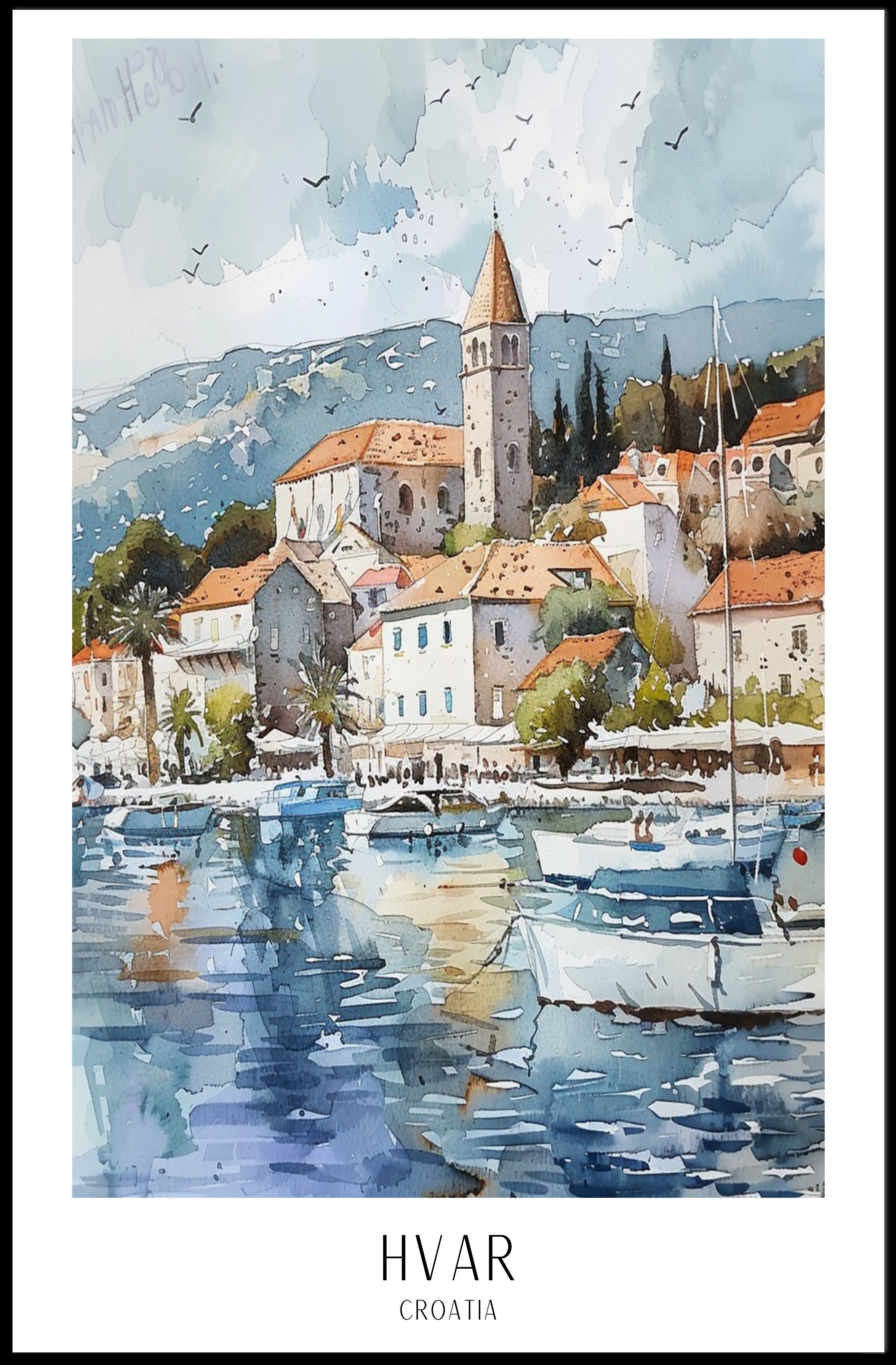 Picturesque Coastal Town in Hvar Travel Poster PosterGoat