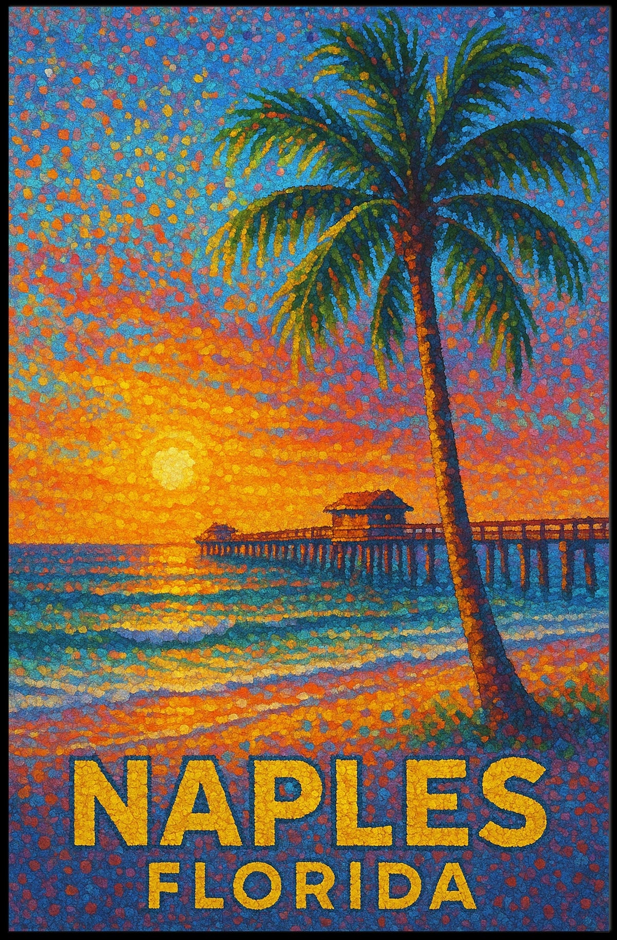 Naples Florida Sunset Poster Coastal Wall Art Decor