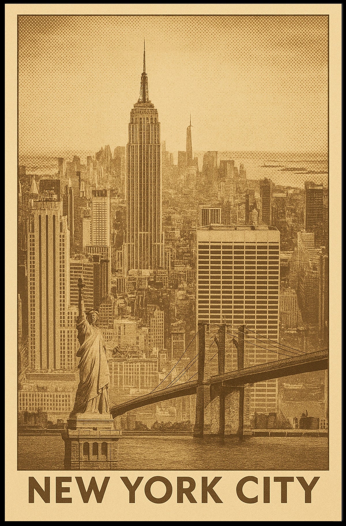 New York City Poster Timeless Sepia Skyline for Home Decor
