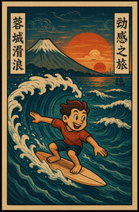 Surfing Adventure at Sunset Poster