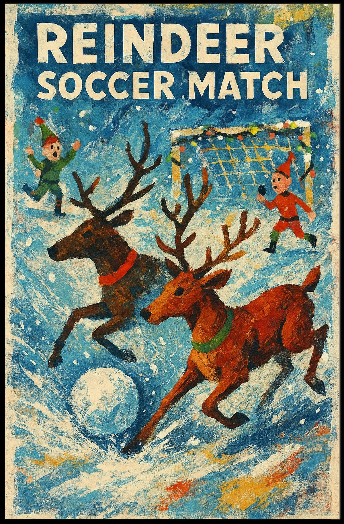 Reindeer Soccer Match Festive Holiday Poster Art