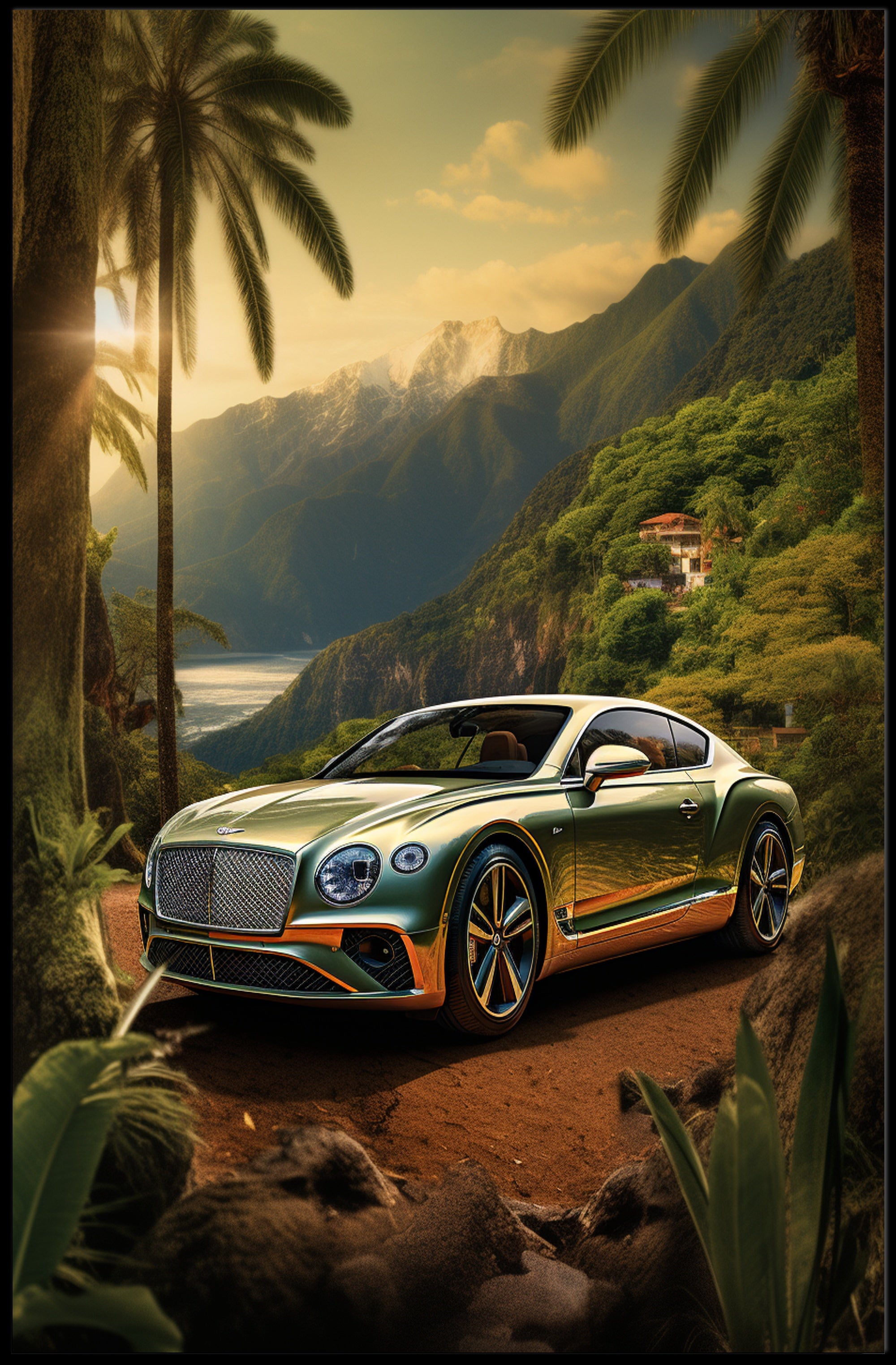Luxury Car in Tropical Paradise Poster PosterGoat