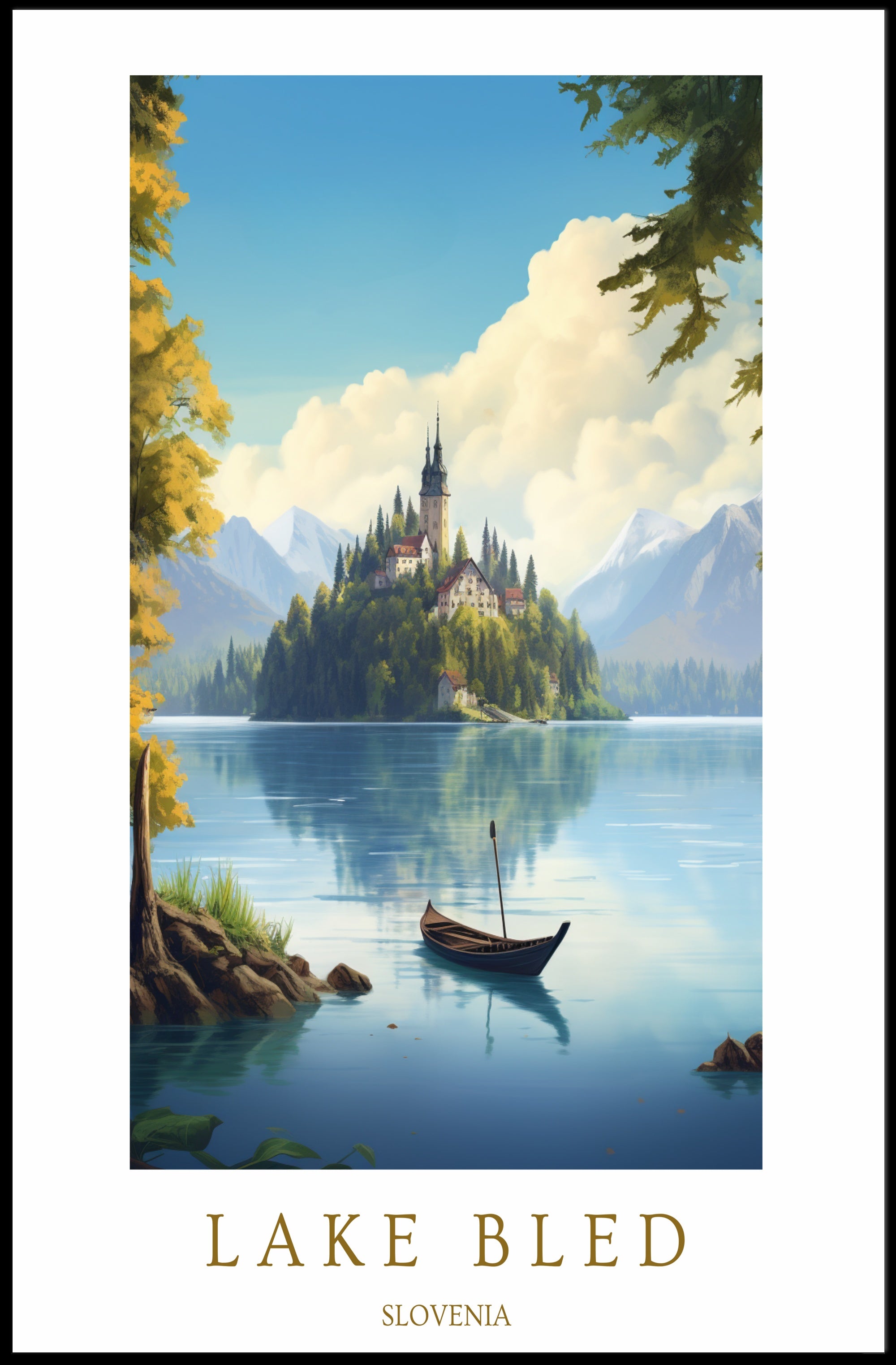 Scenic Beauty of Lake Bled Poster PosterGoat