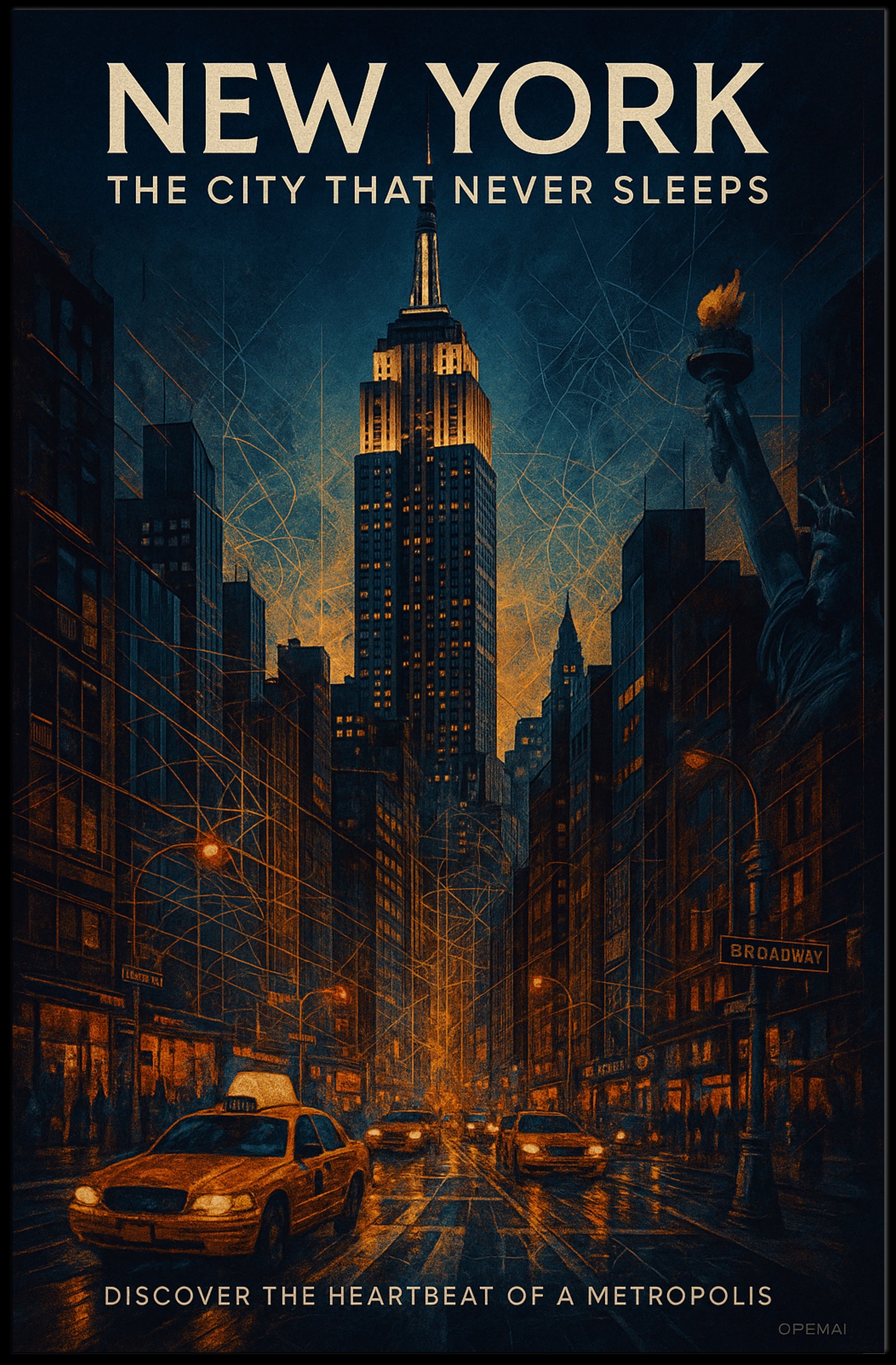 New York City Lights Vintage Urban Cityscape Poster