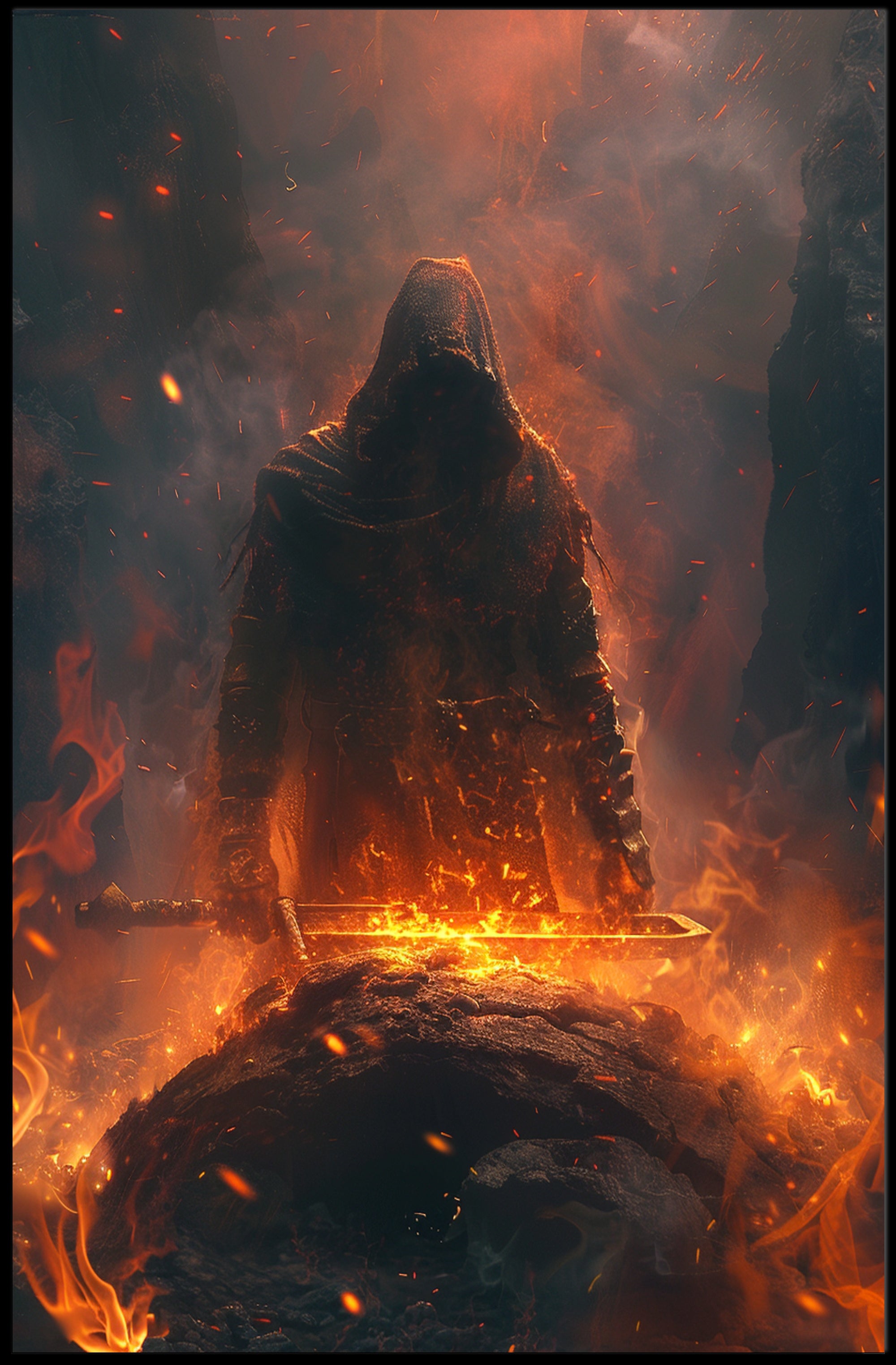 Mysterious Warrior with Glowing Sword Fantasy or Mythology Poster PosterGoat