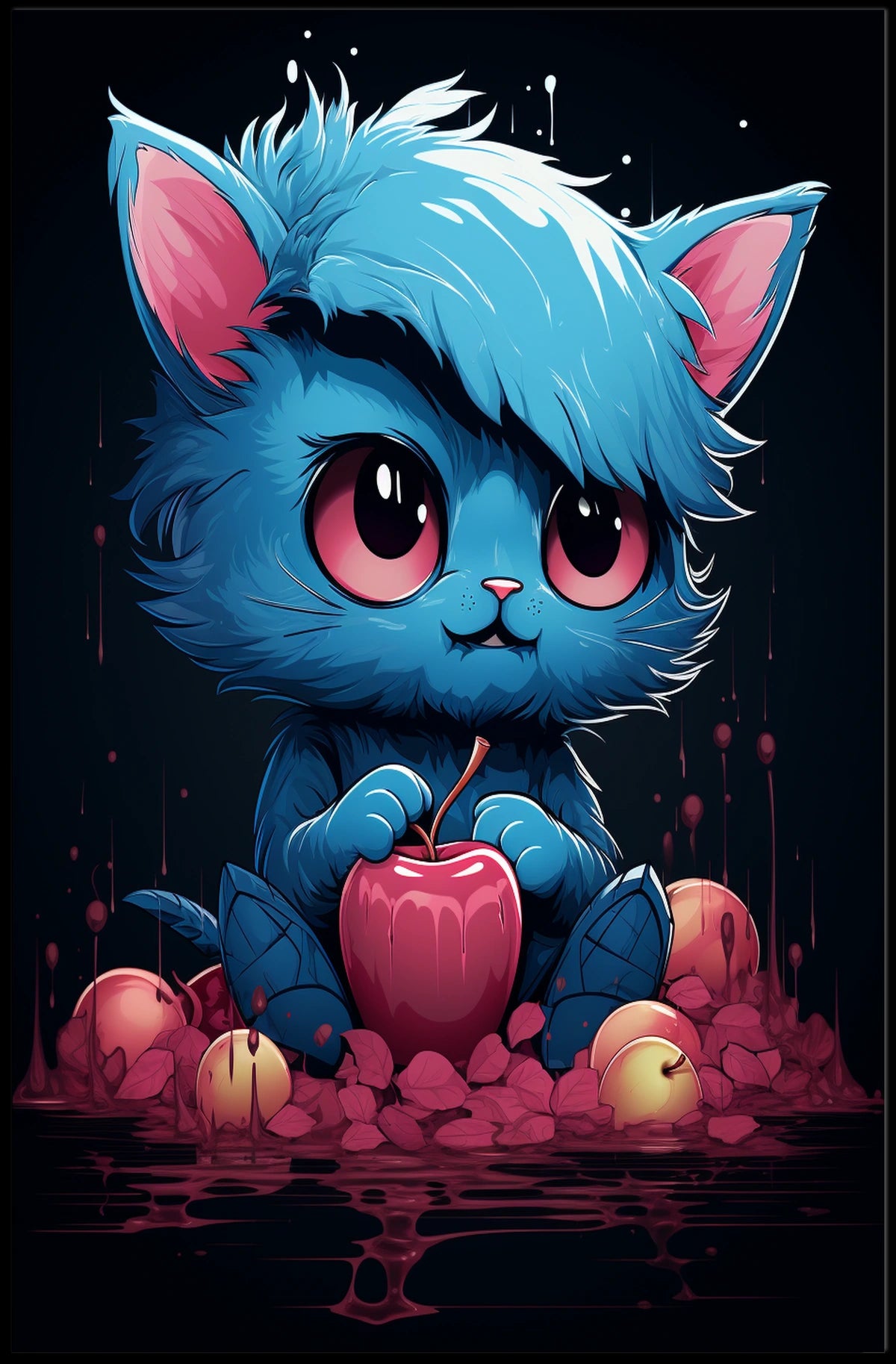 Enigmatic Blue Cat With Apple Poster