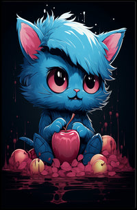 Enigmatic Blue Cat With Apple Poster