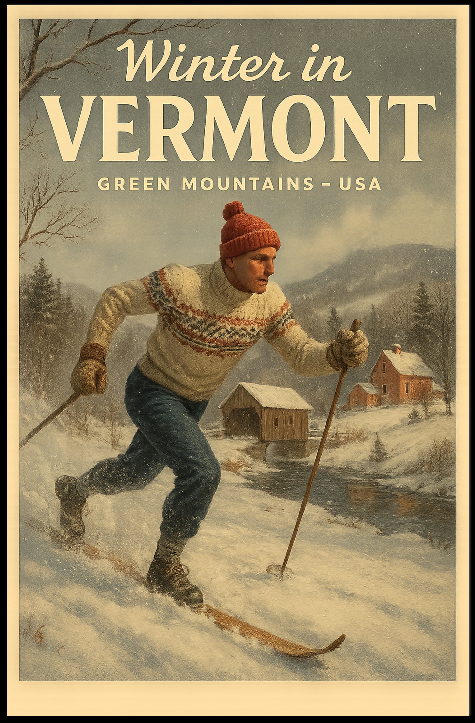 Vermont Winter Scenic Poster Wall Art Print