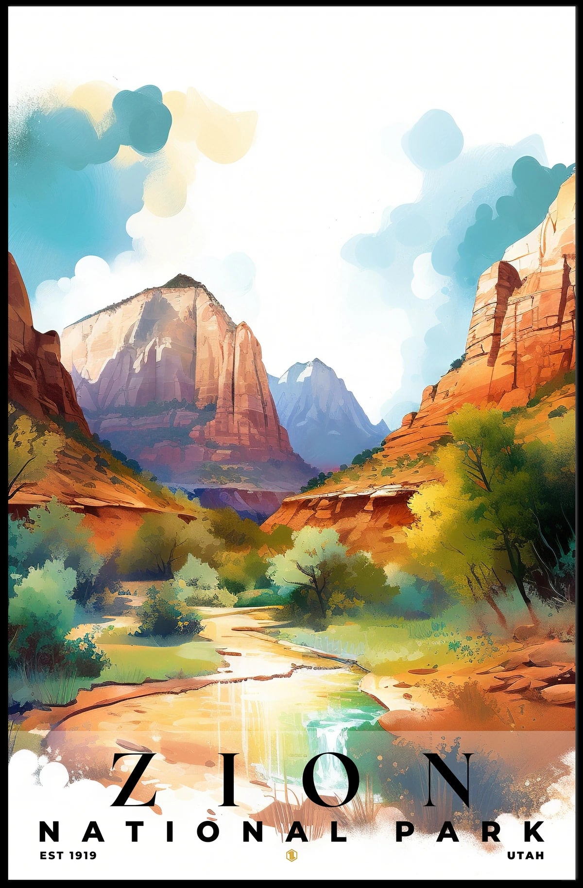 Zion Watercolor Wall Art Poster