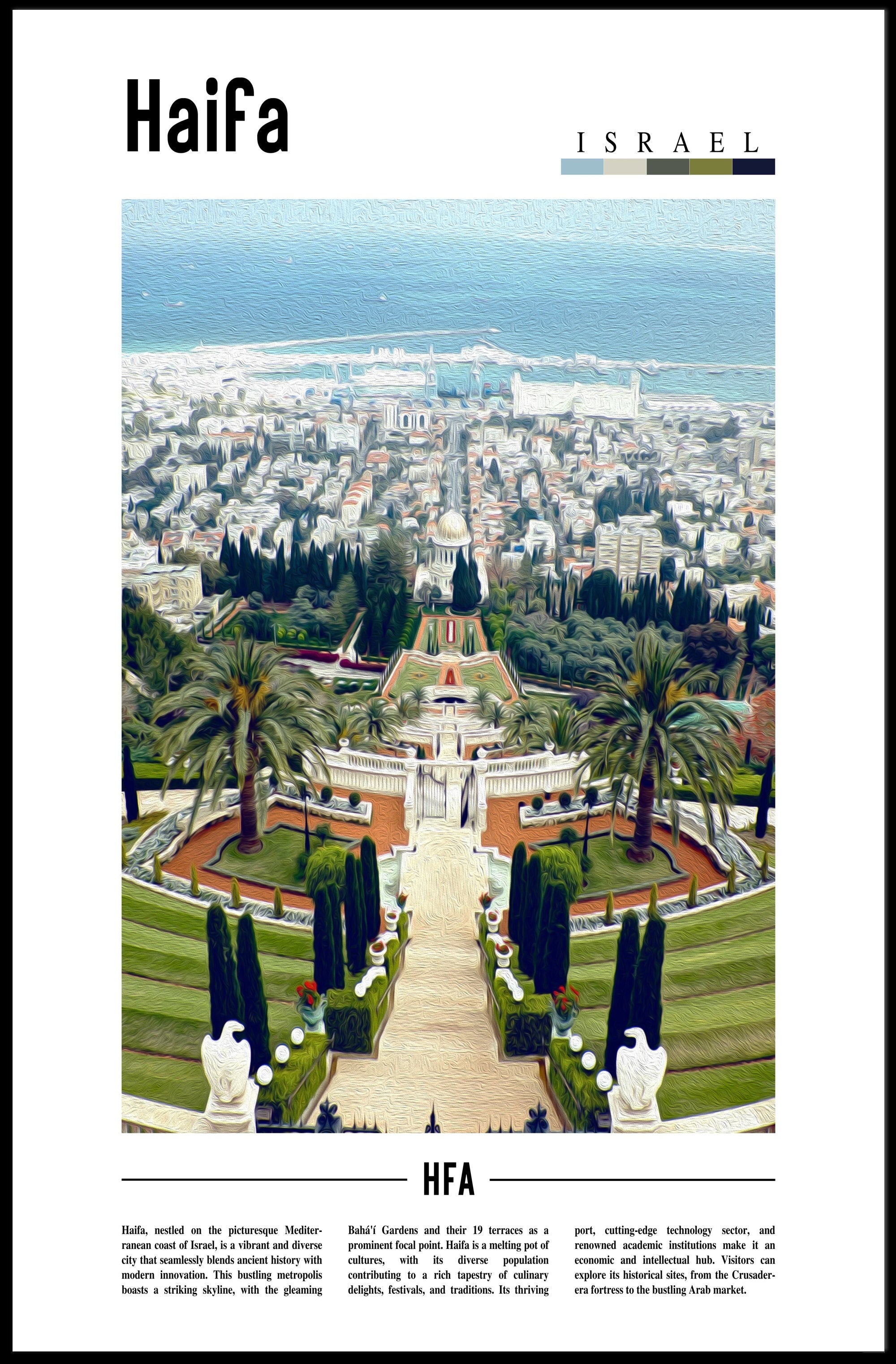 Haifa Skyline with Bahรก'รญ Gardens Urban or Cityscape Poster PosterGoat