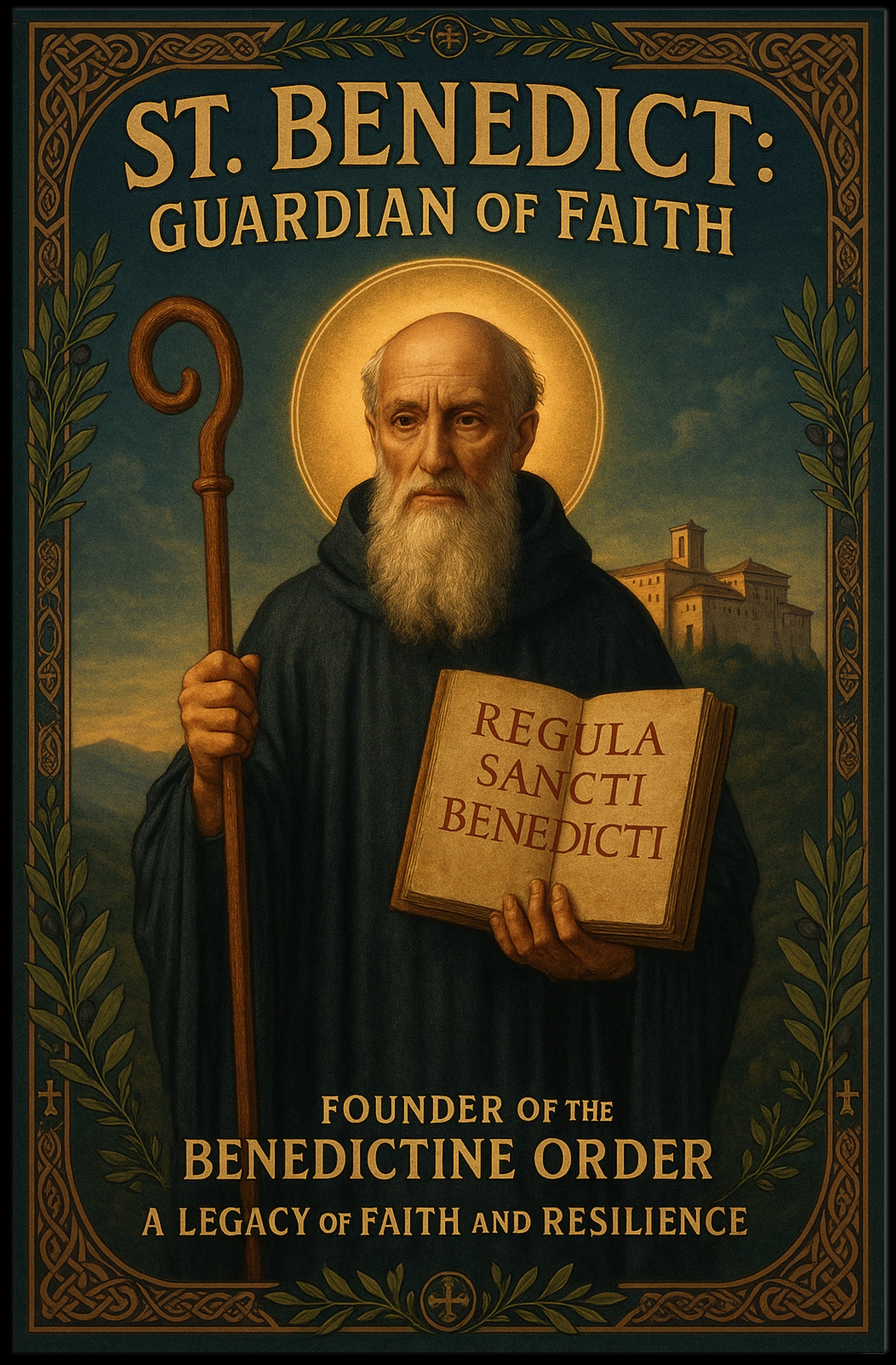 St Benedict Religious Poster Vintage Wall Art