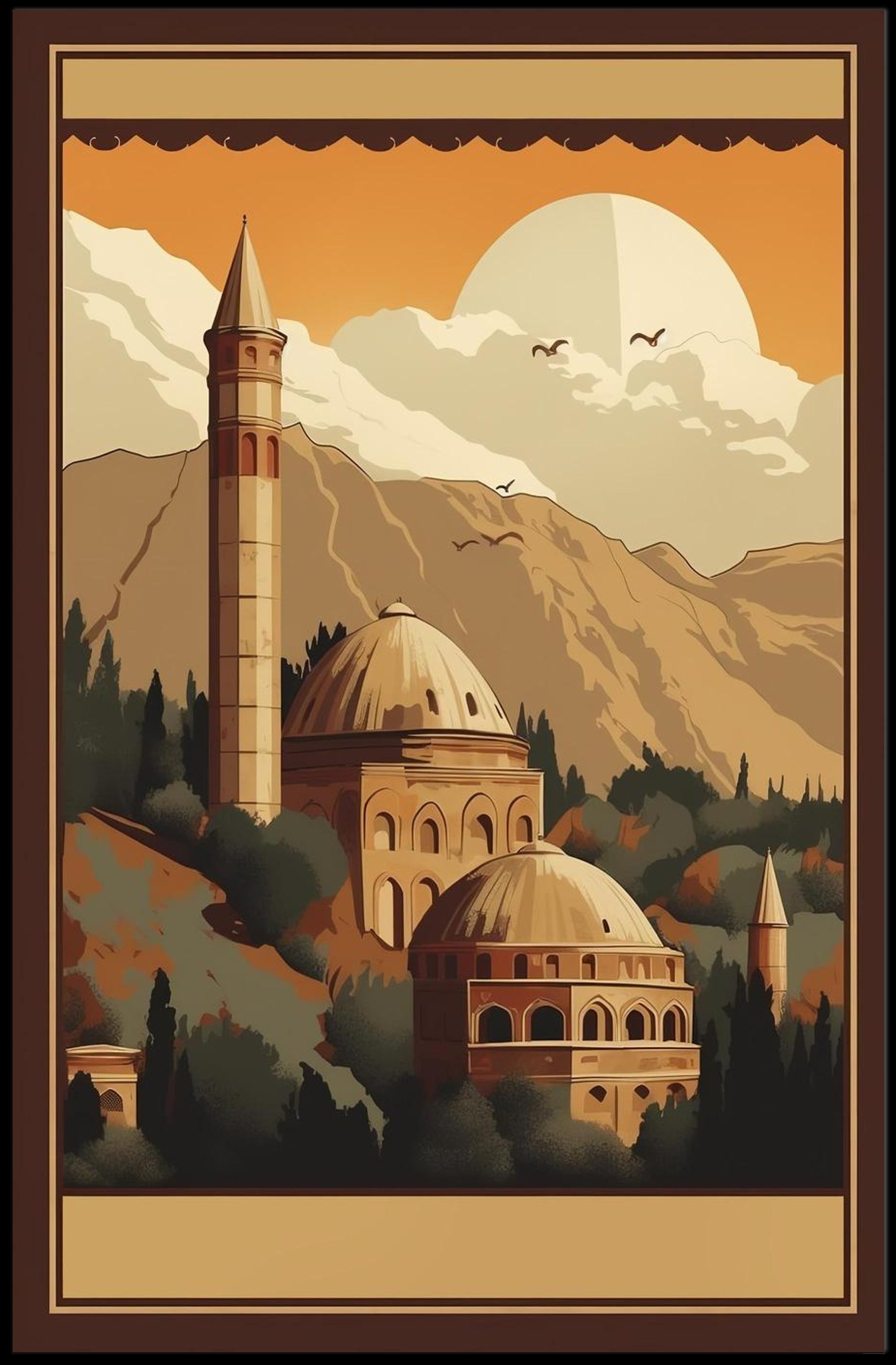 Tranquil Sunset Over Ancient Architecture Poster
