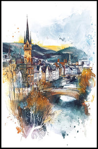 Enchanting Riverside Town Poster PosterGoat