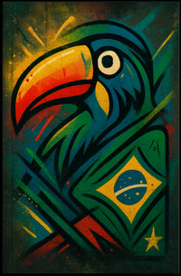 Vibrant Toucan and Brazilian Flag Poster
