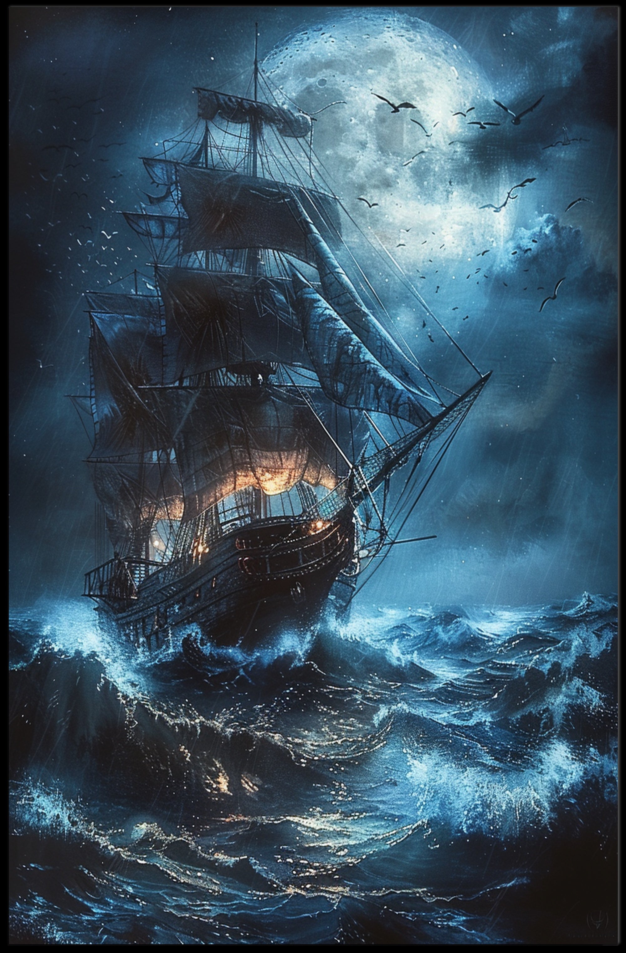 Stormy Night Nautical Adventure: Fantasy or Mythology Poster PosterGoat
