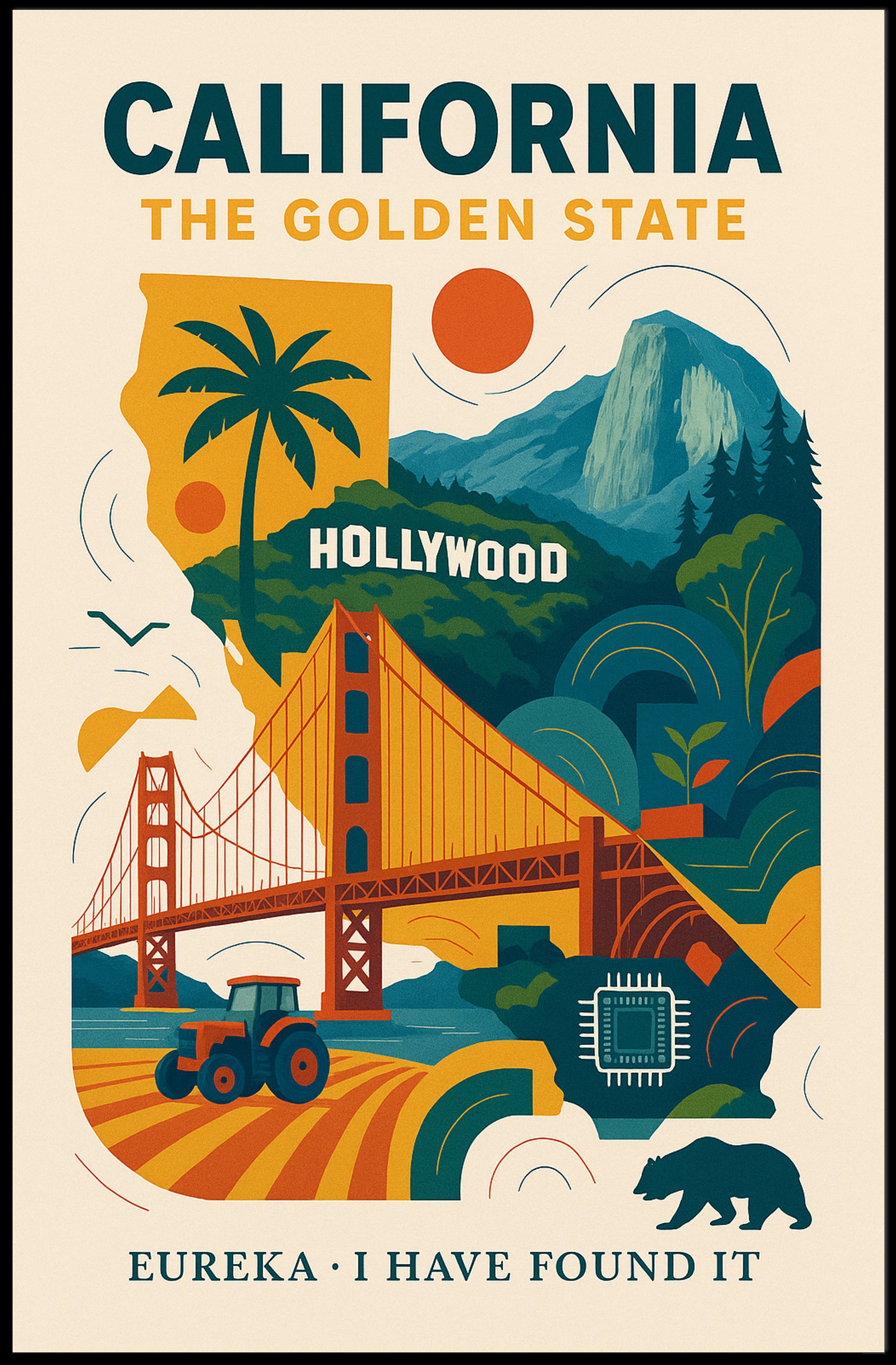 California The Golden State Wall Art Print PosterGoat
