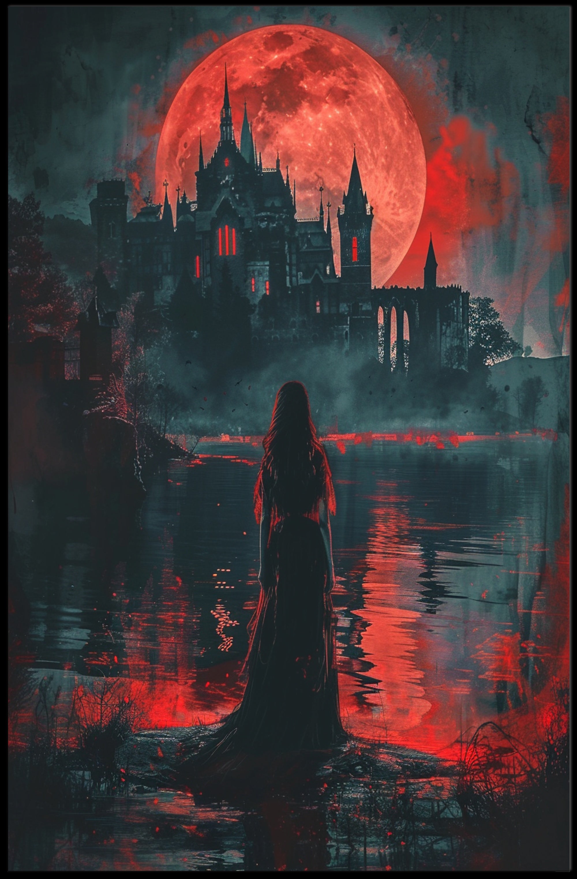 Dark Castle by Moonlight: Gothic Fantasy Poster PosterGoat
