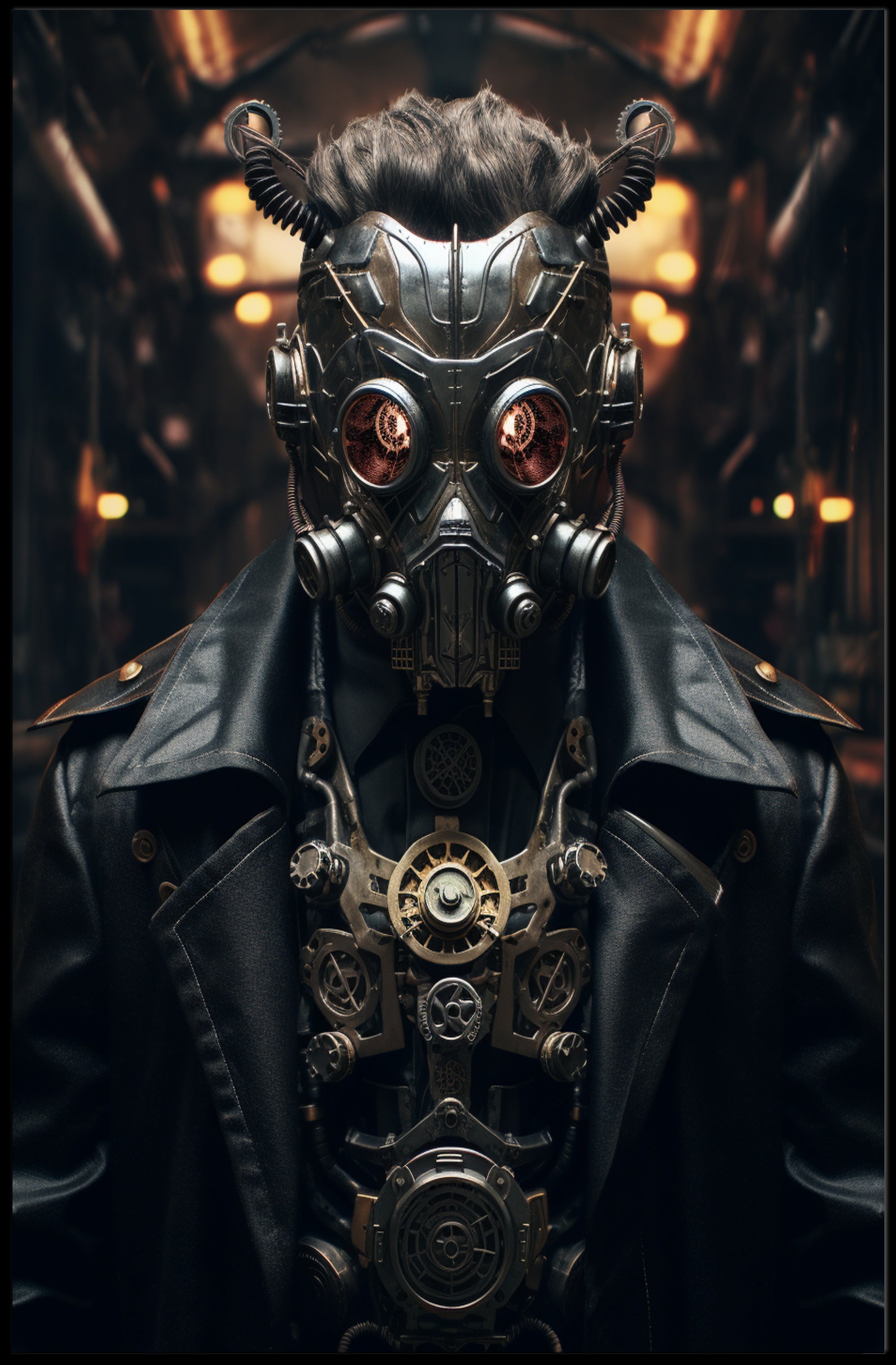 Steampunk Cyborg in Dystopian World Futuristic Sci-Fi Poster