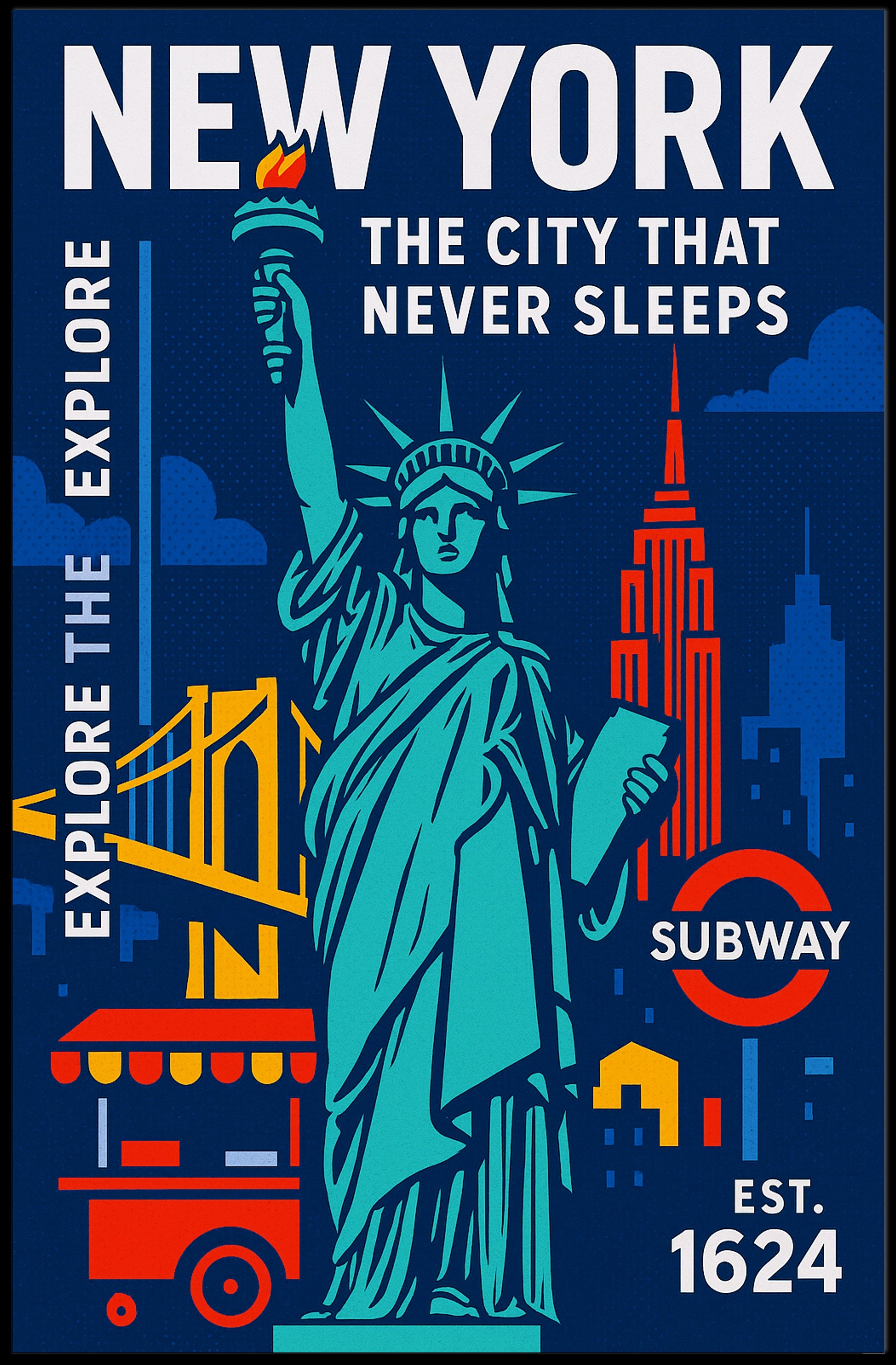 Explore New York City in Vibrant Urban Cityscape Poster