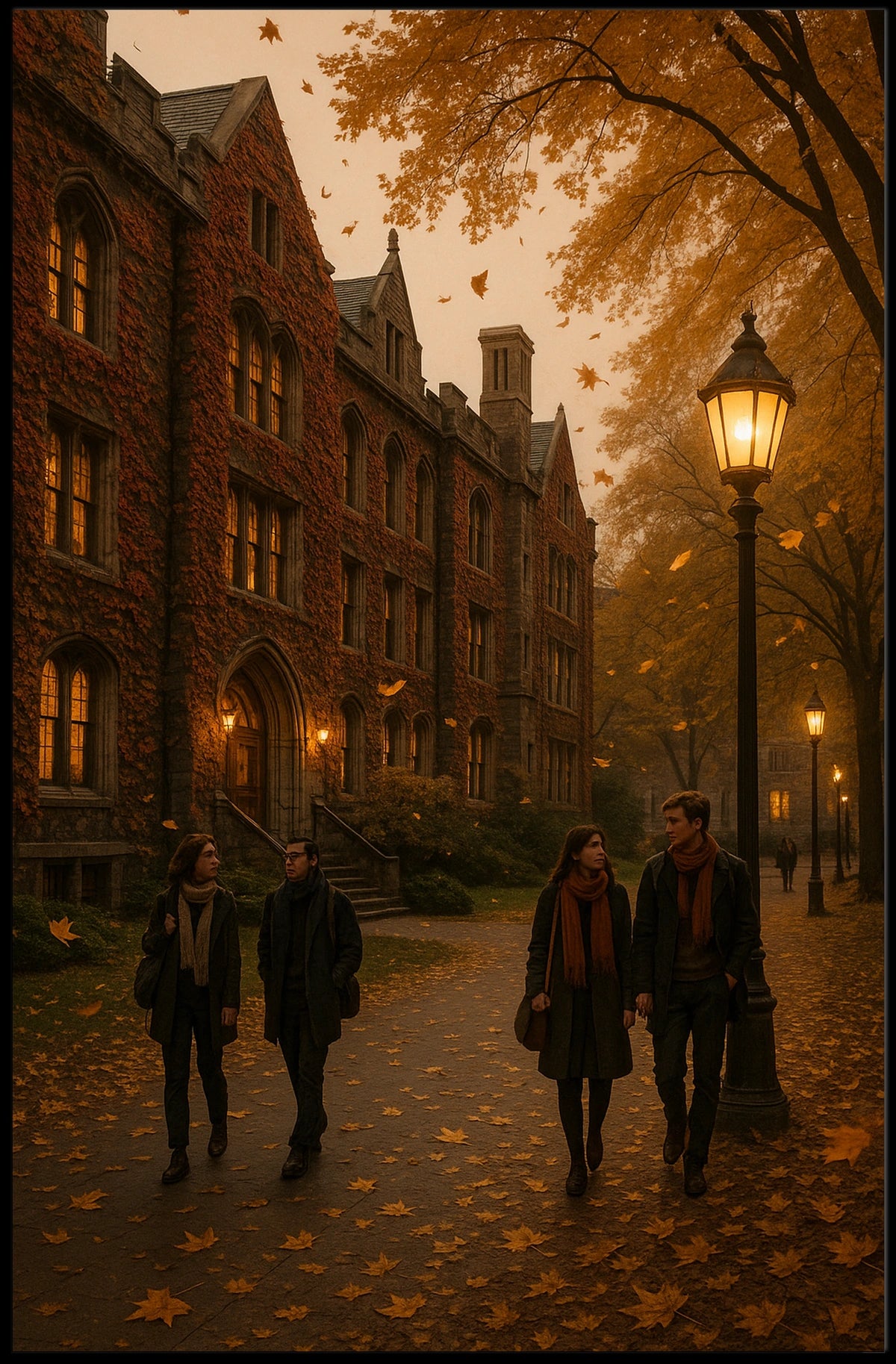 Ivy Covered University Building Autumn Scene Realism Poster