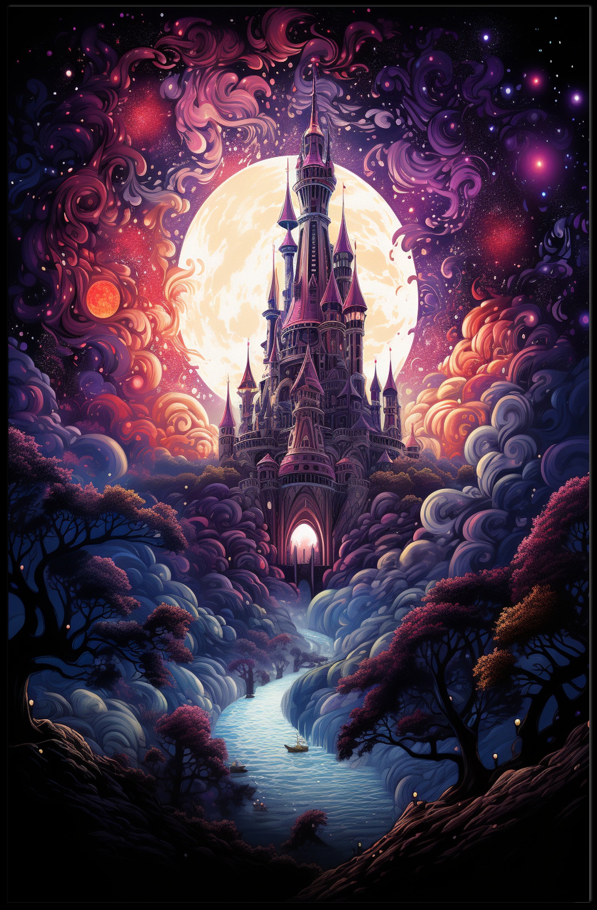 Enchanted Castle Under The Moon Poster