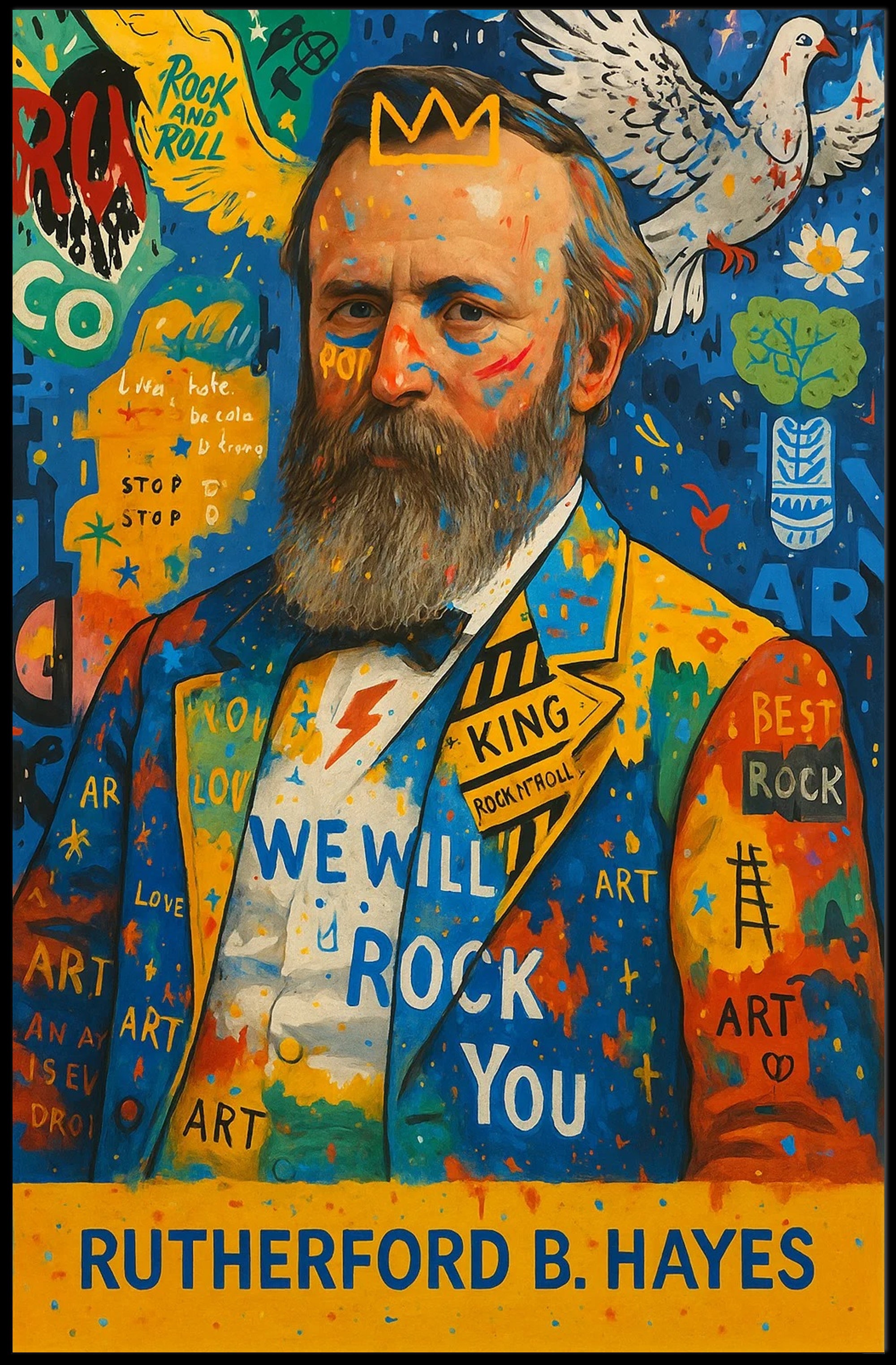 Colorful Bearded Man Portrait with Musical Elements Poster