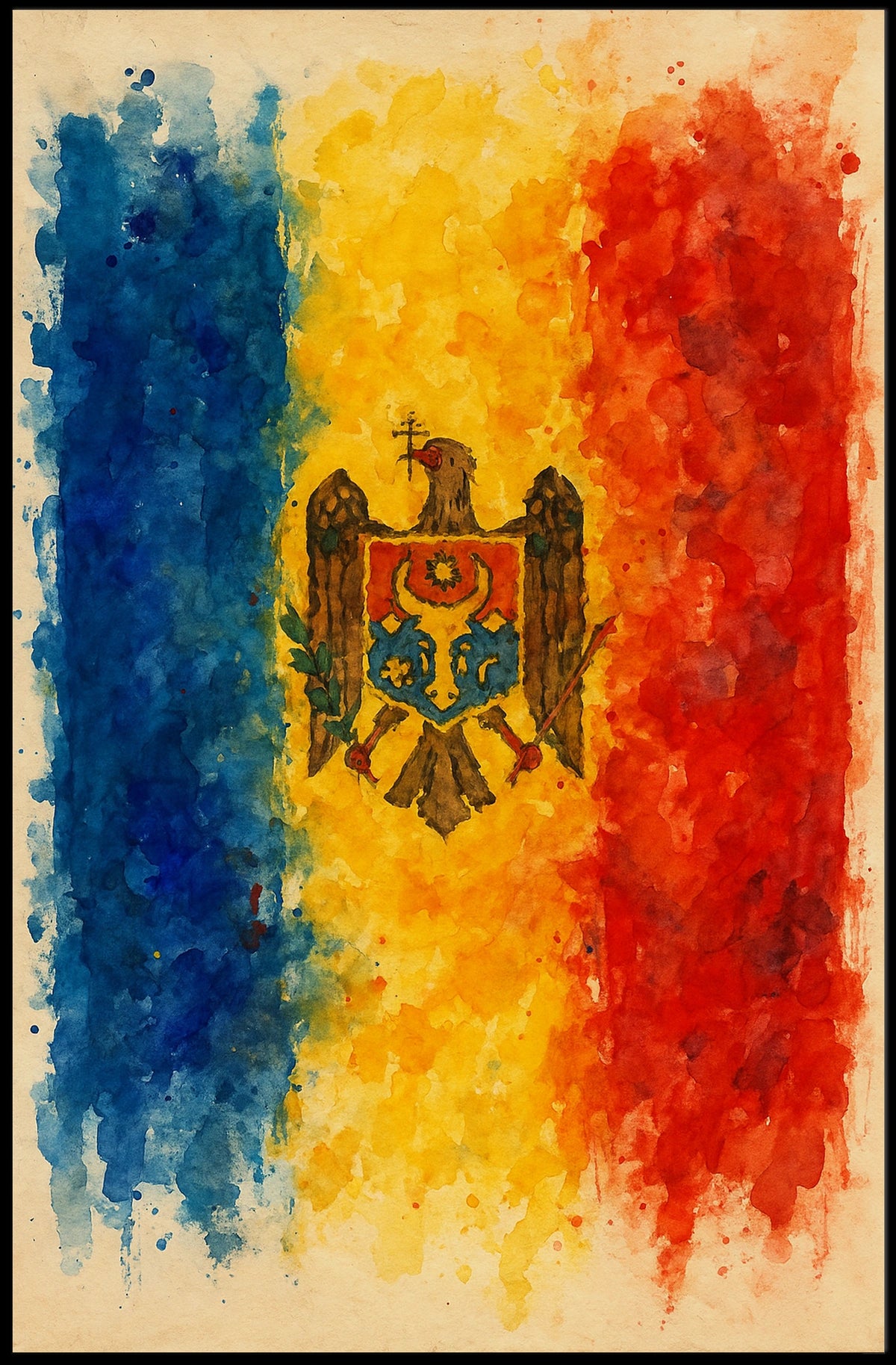 Moldovan Flag Watercolor Art Poster