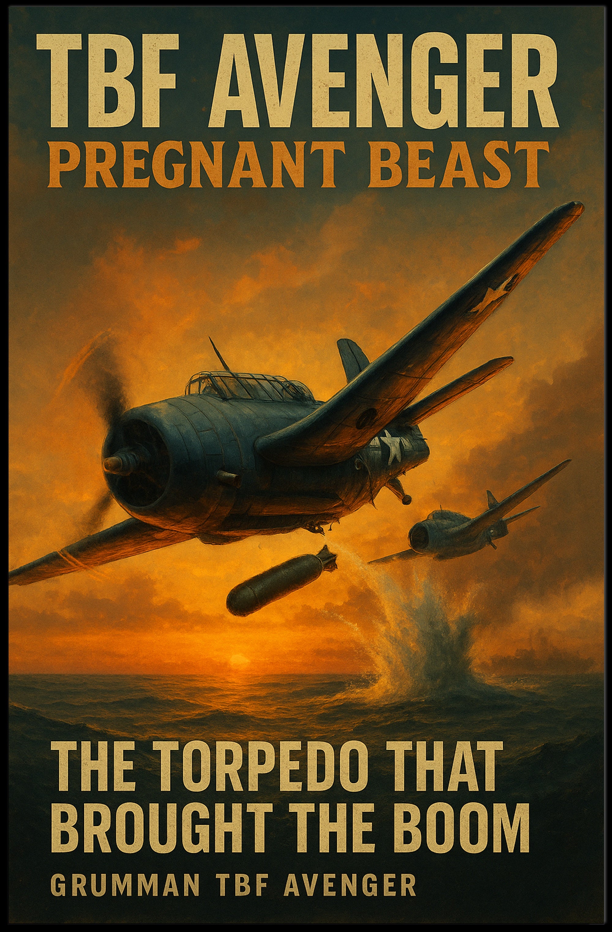 Grumman TBF Avenger WWII Poster in Dramatic Flight Scenery