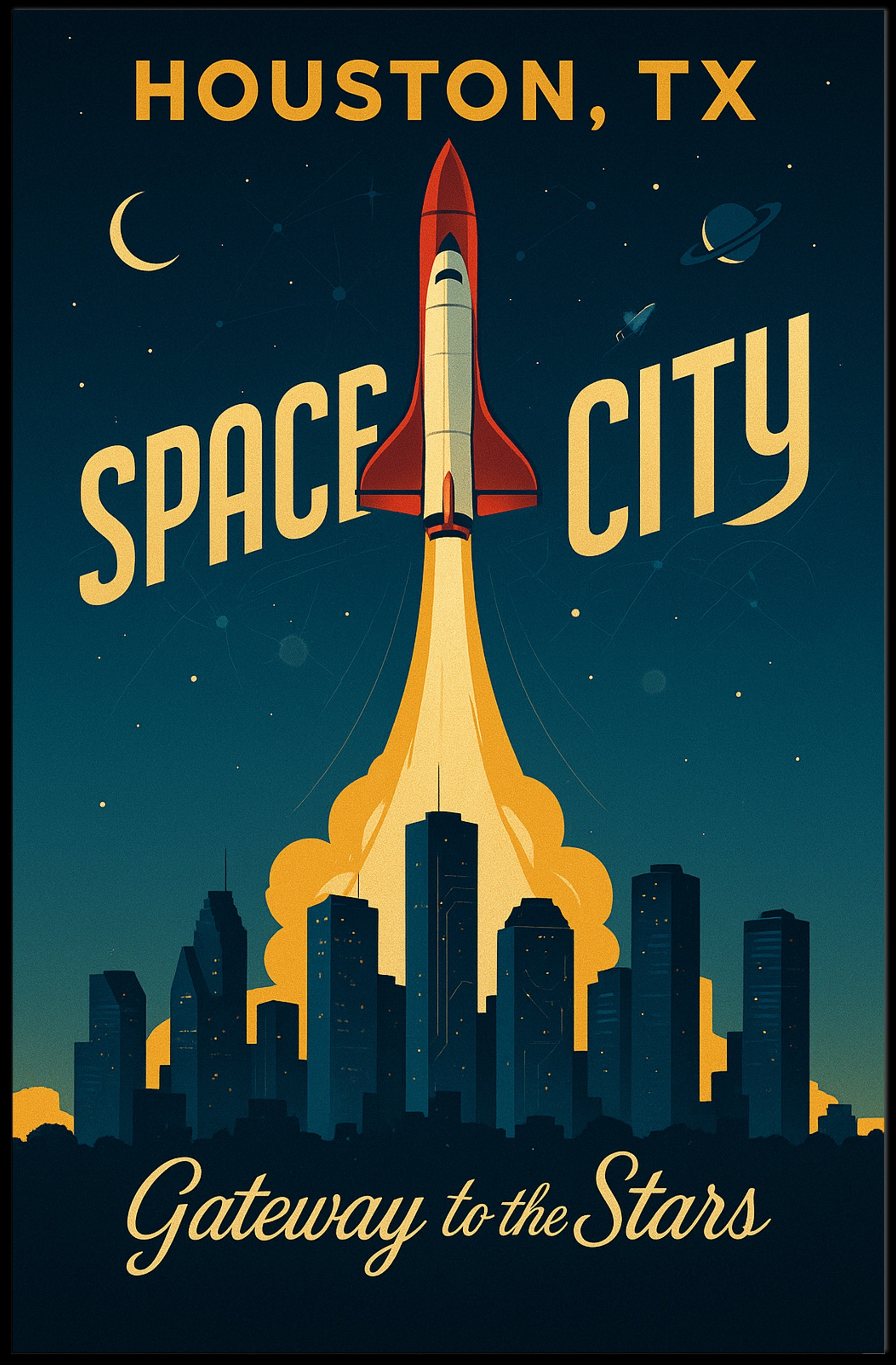 Houston Space Shuttle Launch Poster Space or Astronomy Poster