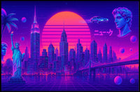 Neon Skyline Travel Poster Wall Art Print