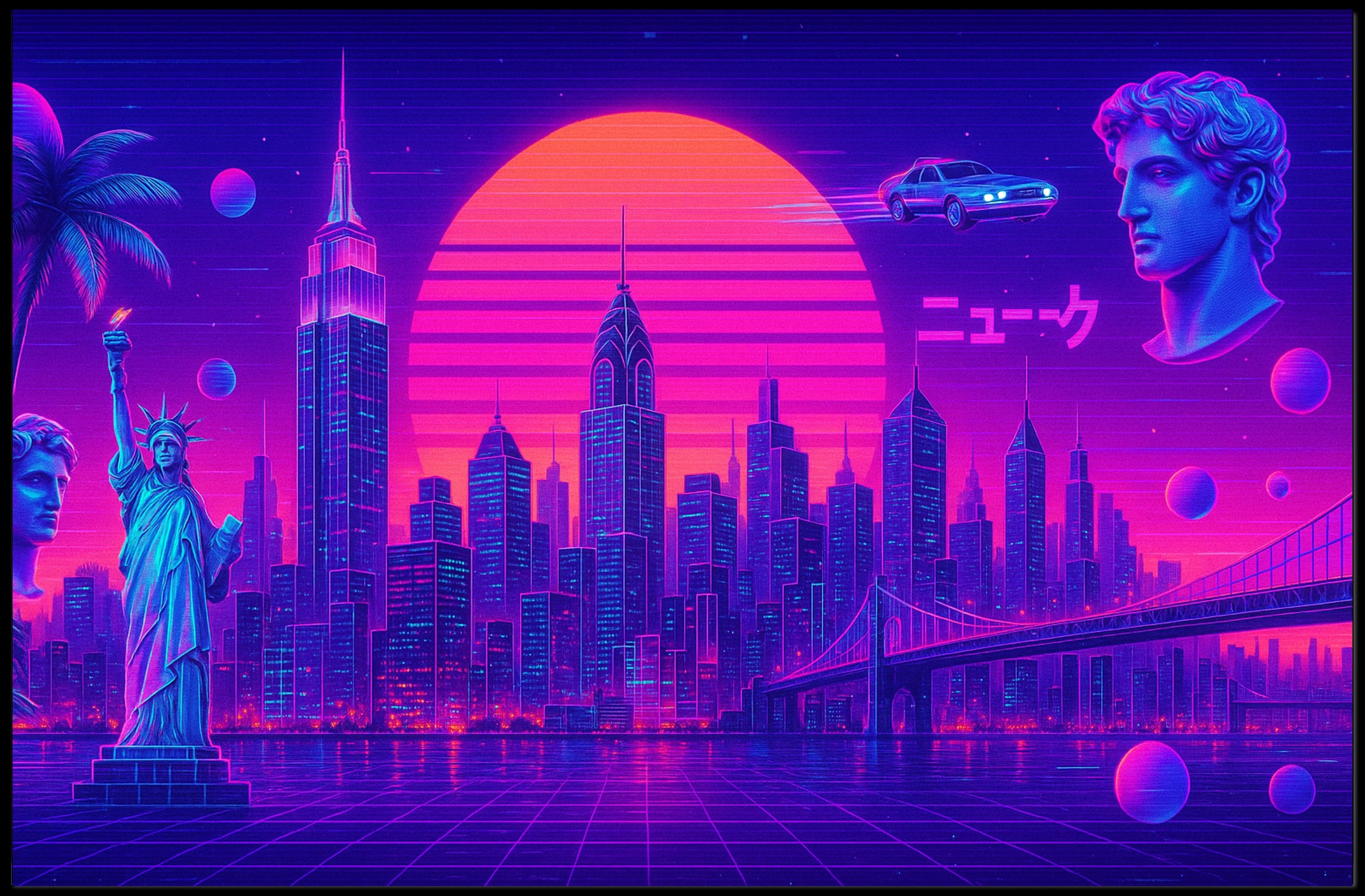 Neon Skyline Travel Poster Wall Art Print