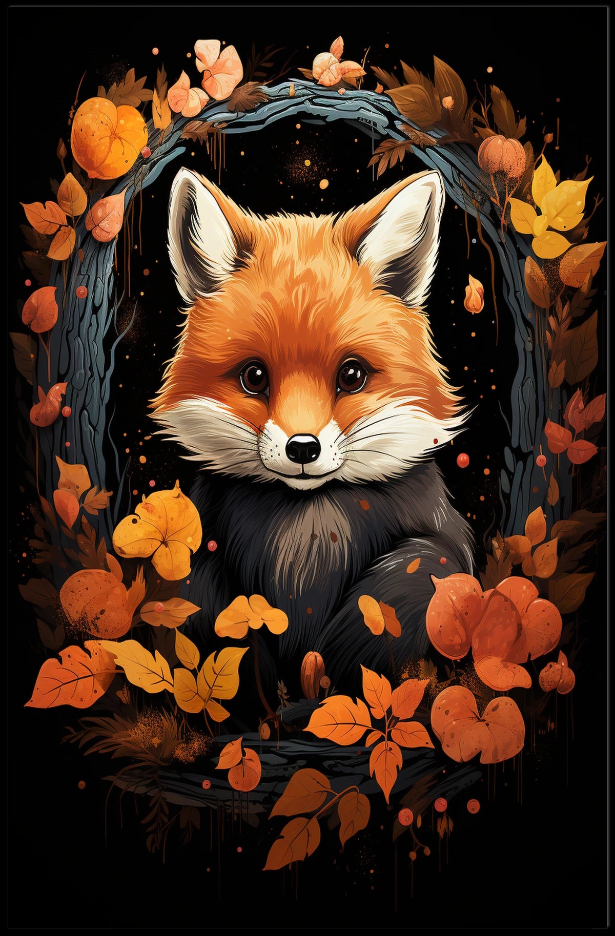Red Panda Autumnal Whimsy Art Poster Decor