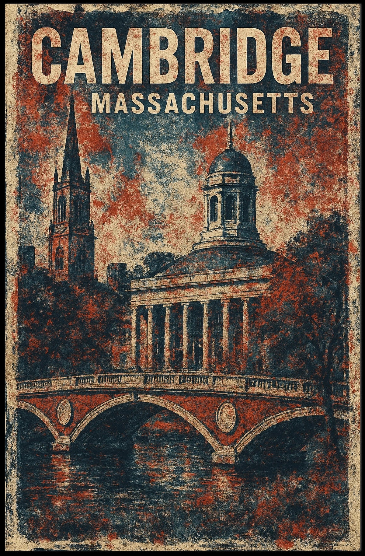 Cambridge Cityscape Travel Realism Collectible Poster