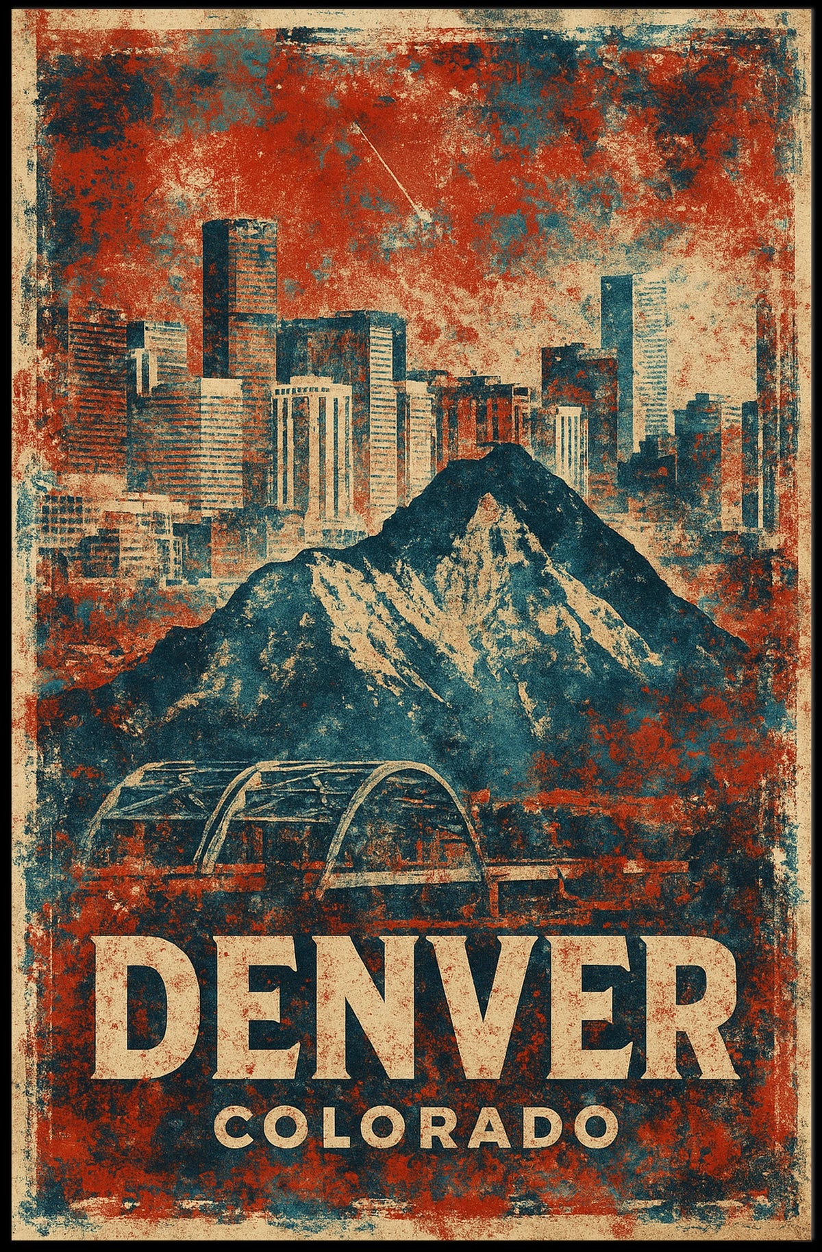 Denver, Colorado Vintage Cityscape Poster