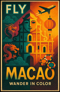 Fly Macao Travel with Vibrant Cultural Adventure Travel Poster PosterGoat