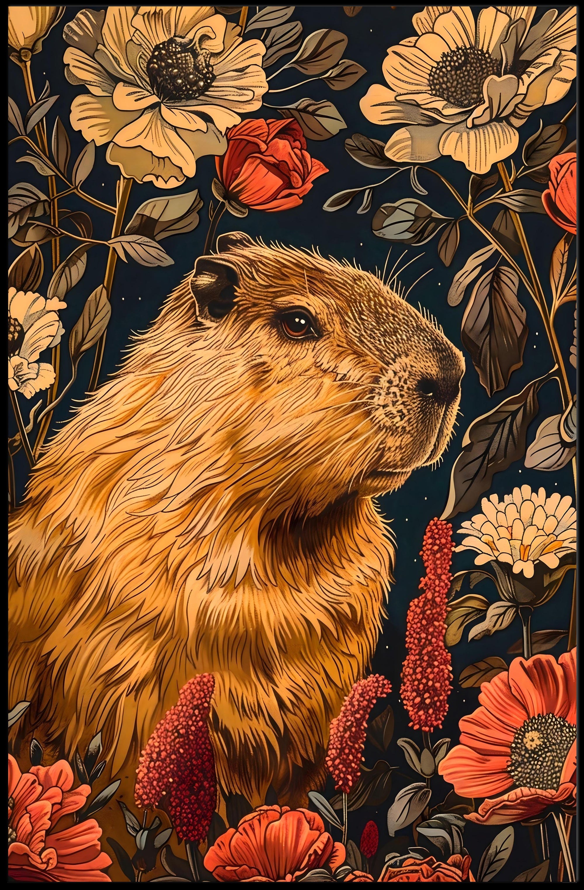 Capybara in Bloom Wall Art Print