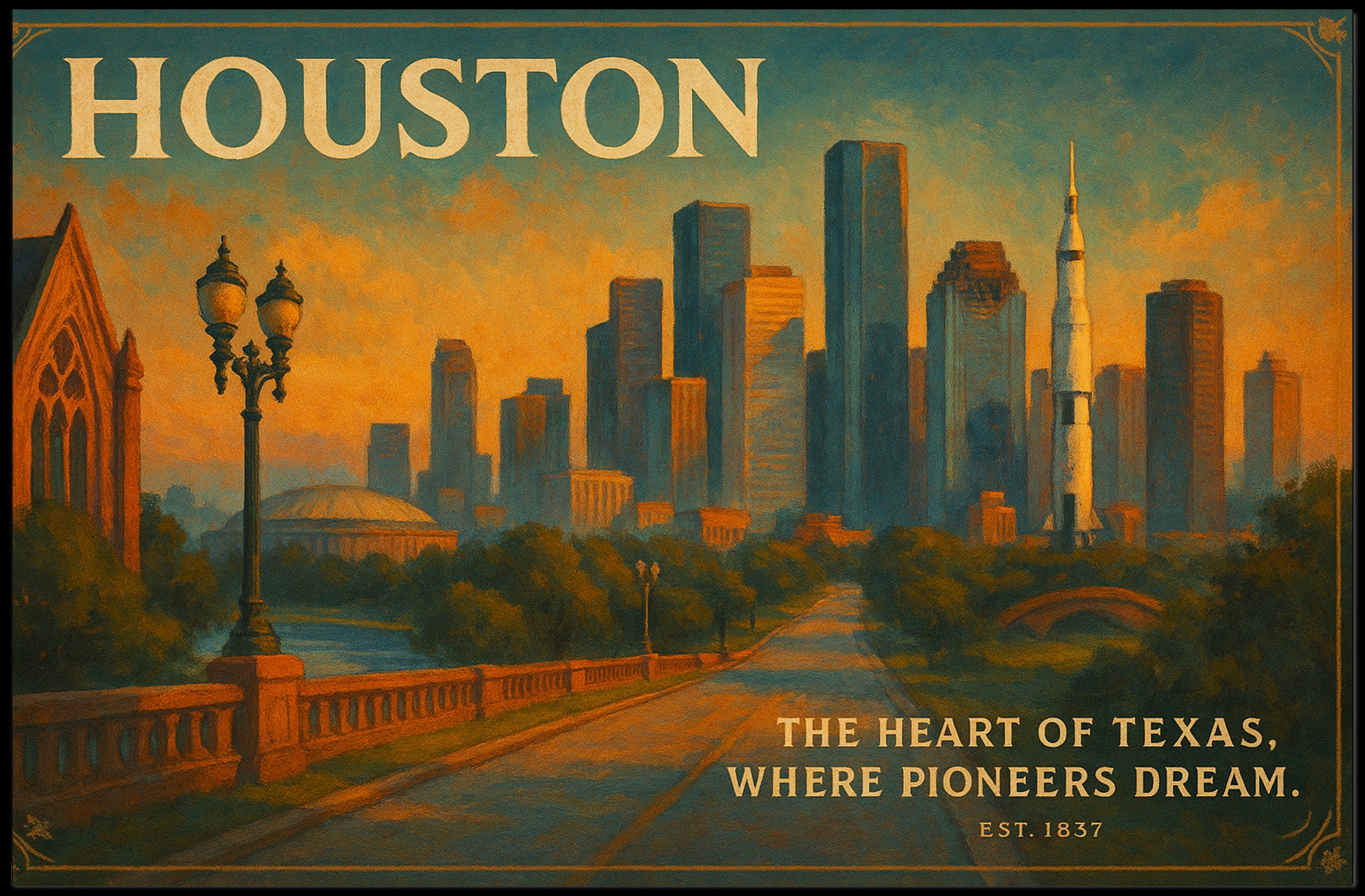 Houston Travel Poster: The Heart of Texas Art