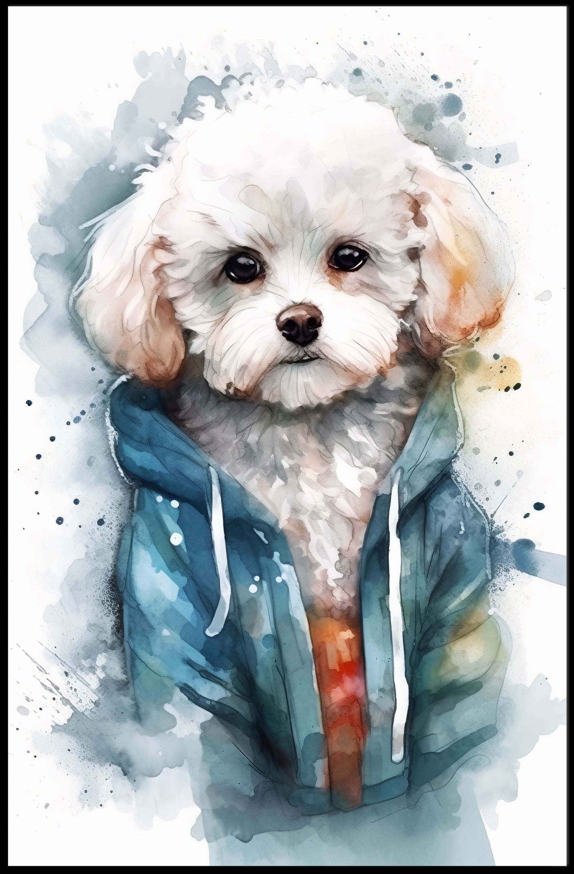 Cozy Dog Portrait Watercolor Poster Wall Art