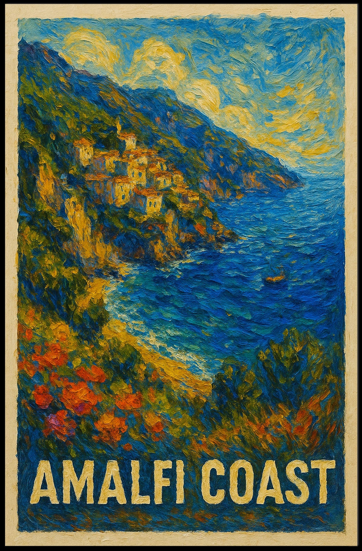 Amalfi Coast Poster Wall Art Coastal Decor Travel Gift Idea