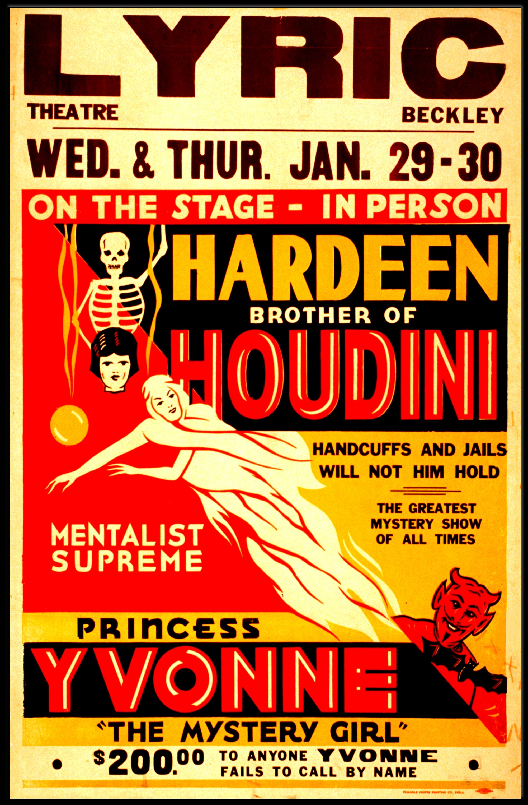 Houdini's Hardeen Vintage Magic Show Poster - Cultural Heritage Poster