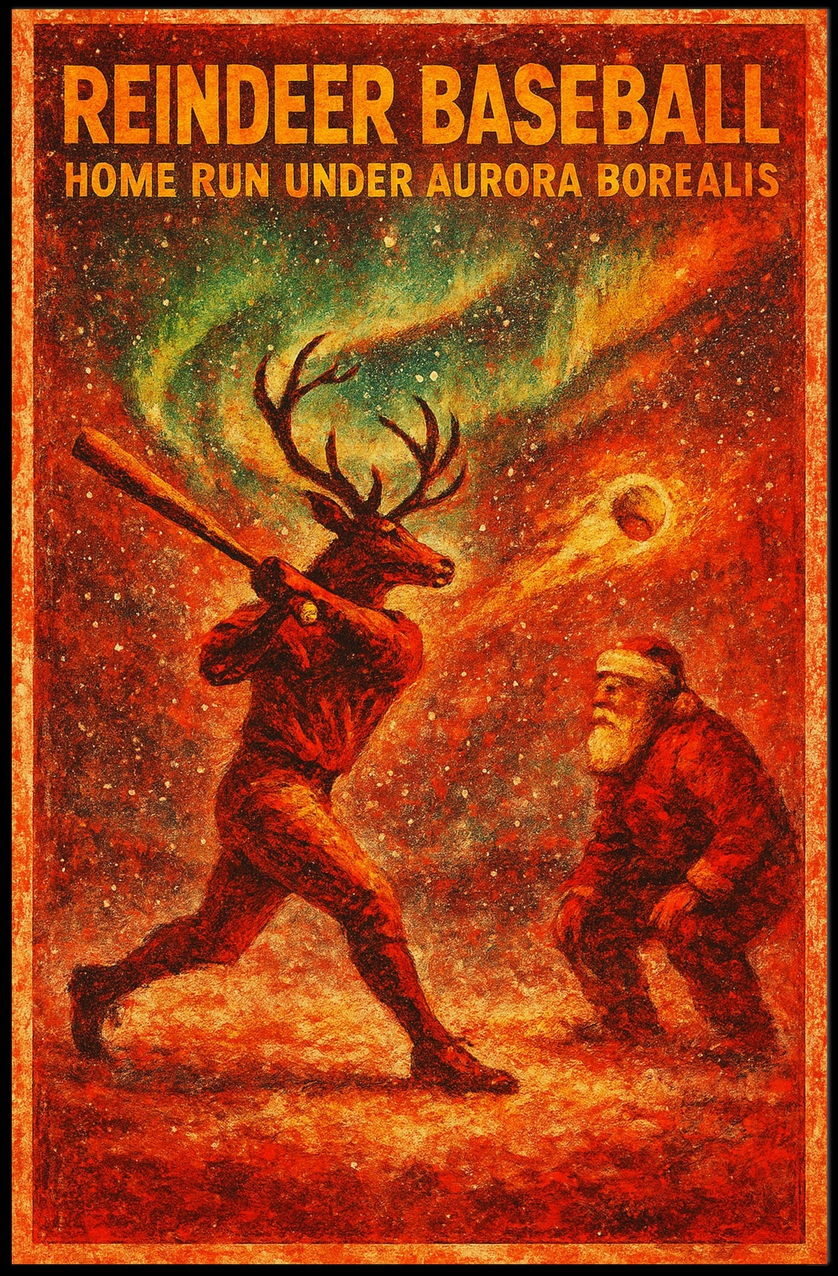 Reindeer Baseball Home Run Under Poster