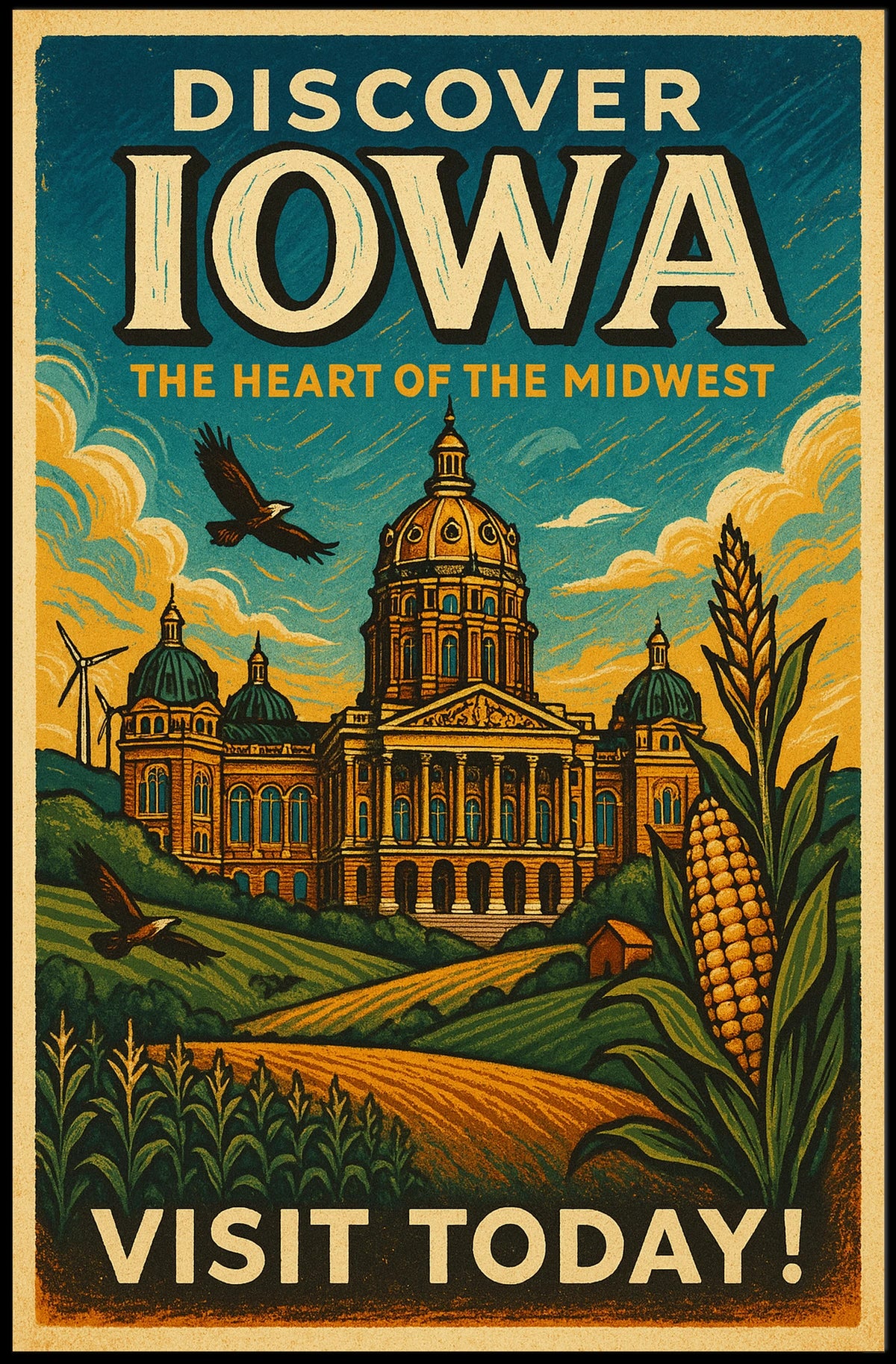 Discover Iowa The Heart of the Midwest Poster