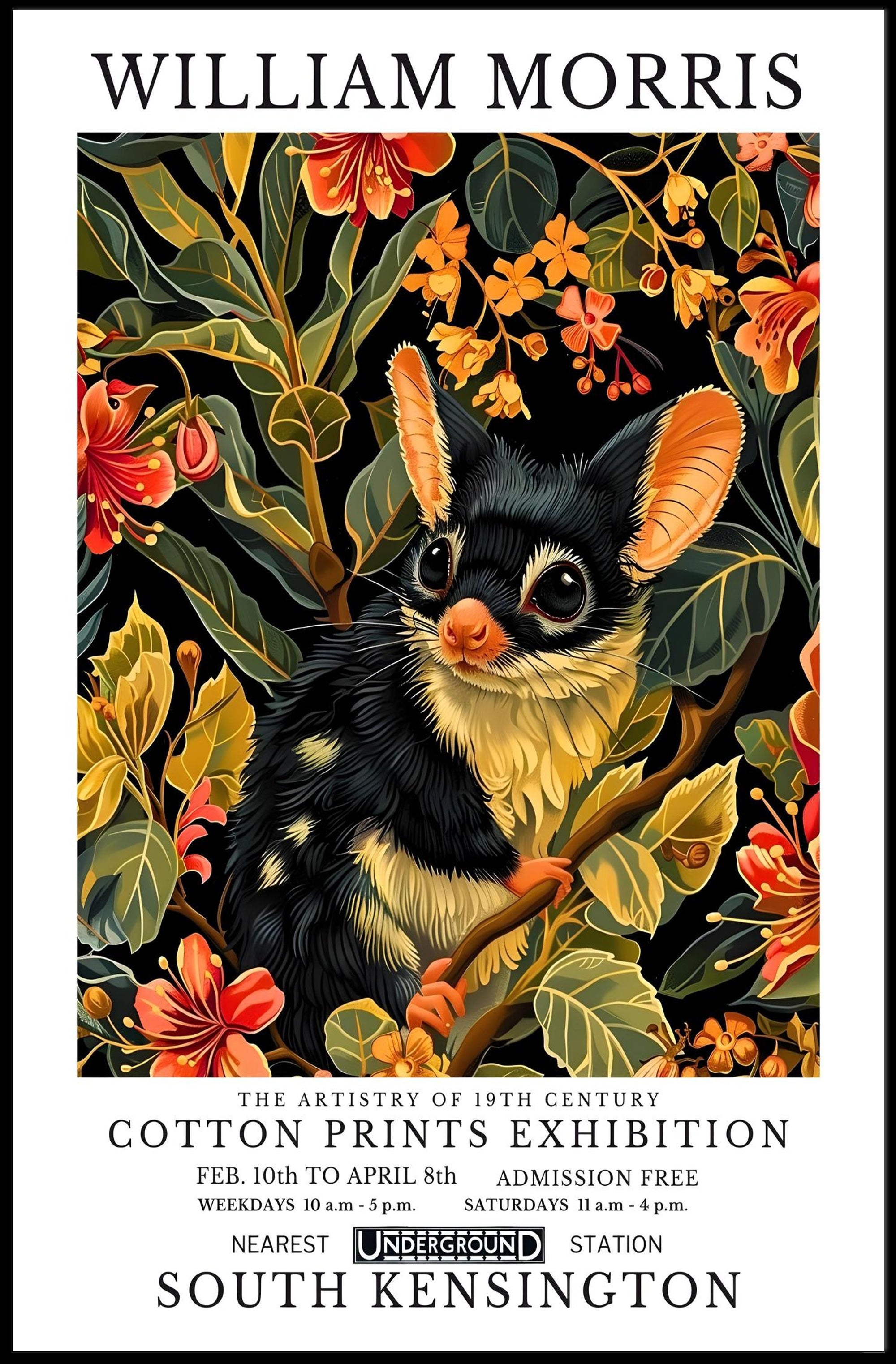 Vibrant Possum in Floral Wonderland Artistic Poster