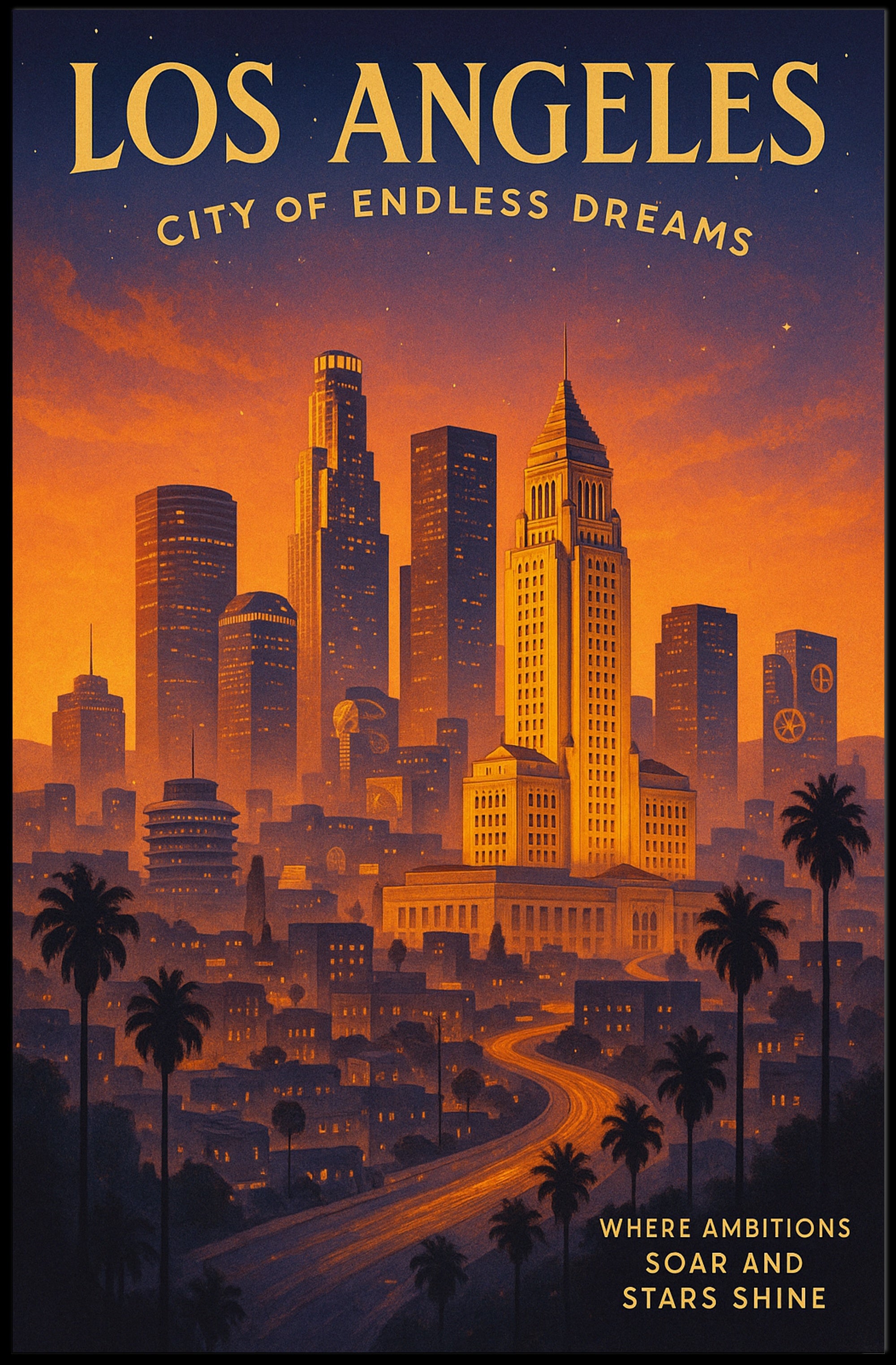 Los Angeles Skyline Vintage Urban or Cityscape Poster