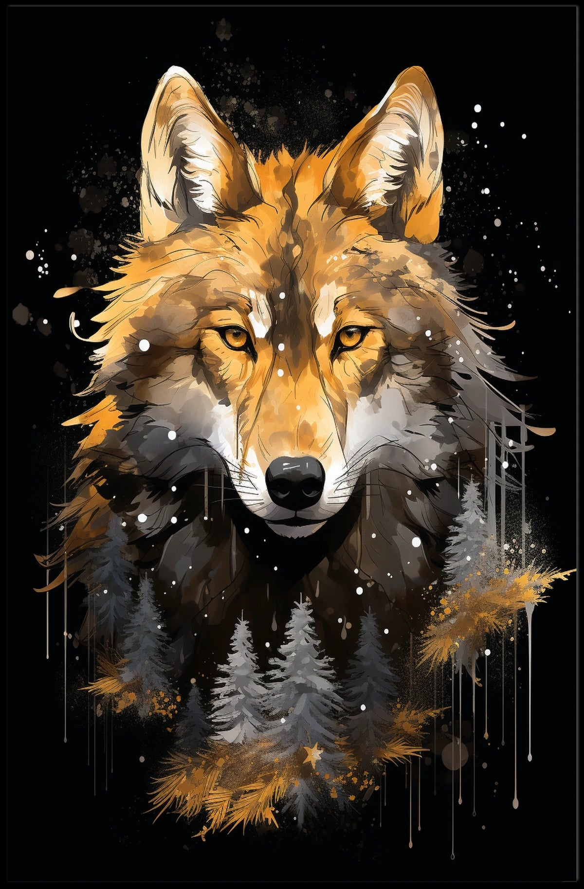 Stylized Wilderness Wolf Depiction Artistic Animal Poster