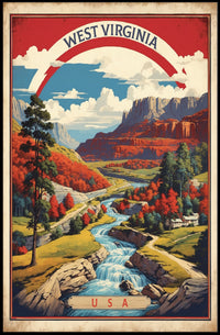 West Virginia Vintage Travel Illustration Poster