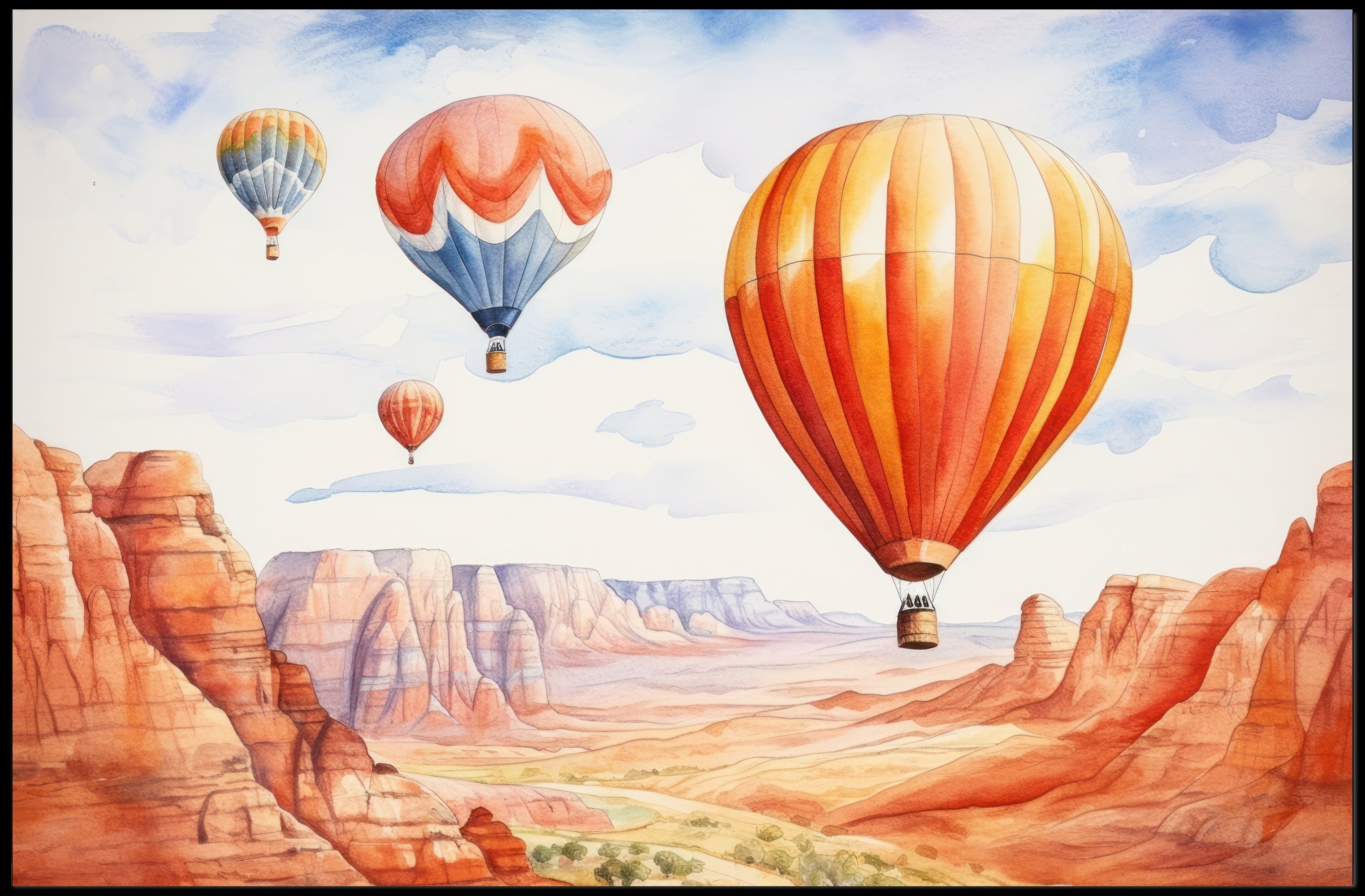 Hot Air Balloons Over Canyon Landscape Poster